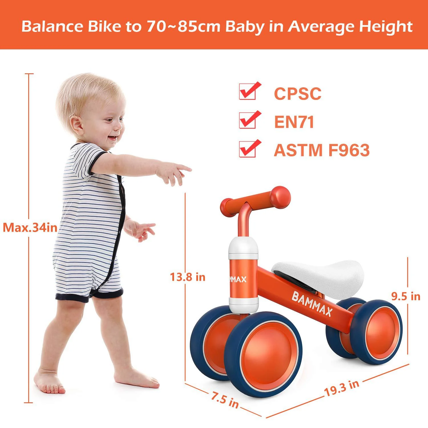 bammax baby balance bike for 1 year old toddler, riding toys for 9-24 months boys girls, no pedal infant 4 wheels baby bicycl