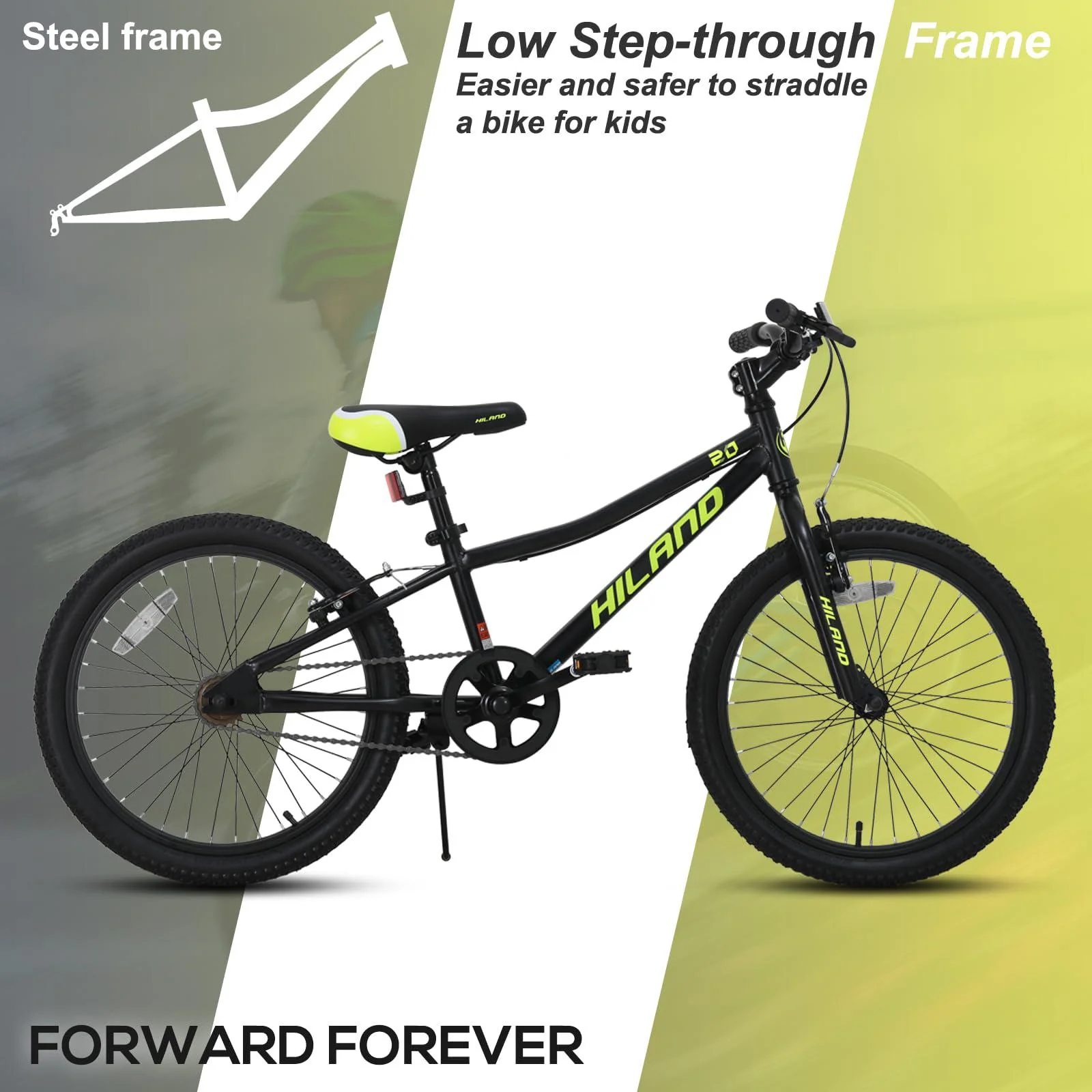 HH HILAND hiland 20 inch kids mountain bike for boys, girls, single speed kids bicycles with v brake and kickstand black
