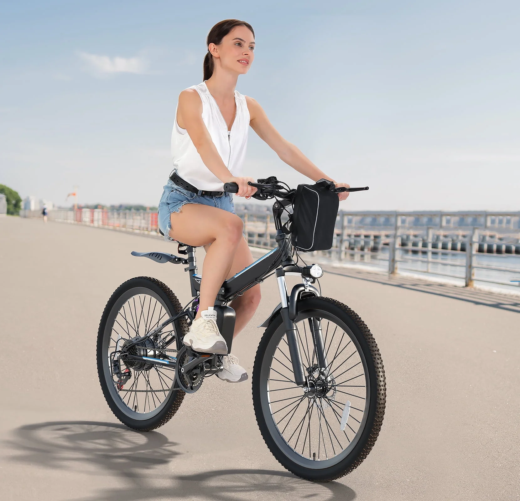 Elifine 26 In. Folding Electric Bike for Adults, 500W Electric Mountain Bike, 21 Speed, Full Suspension, 48V Foldable Ebike with Removable 7.8Ah Lithium-Ion Battery Electric Commuter Bicycle