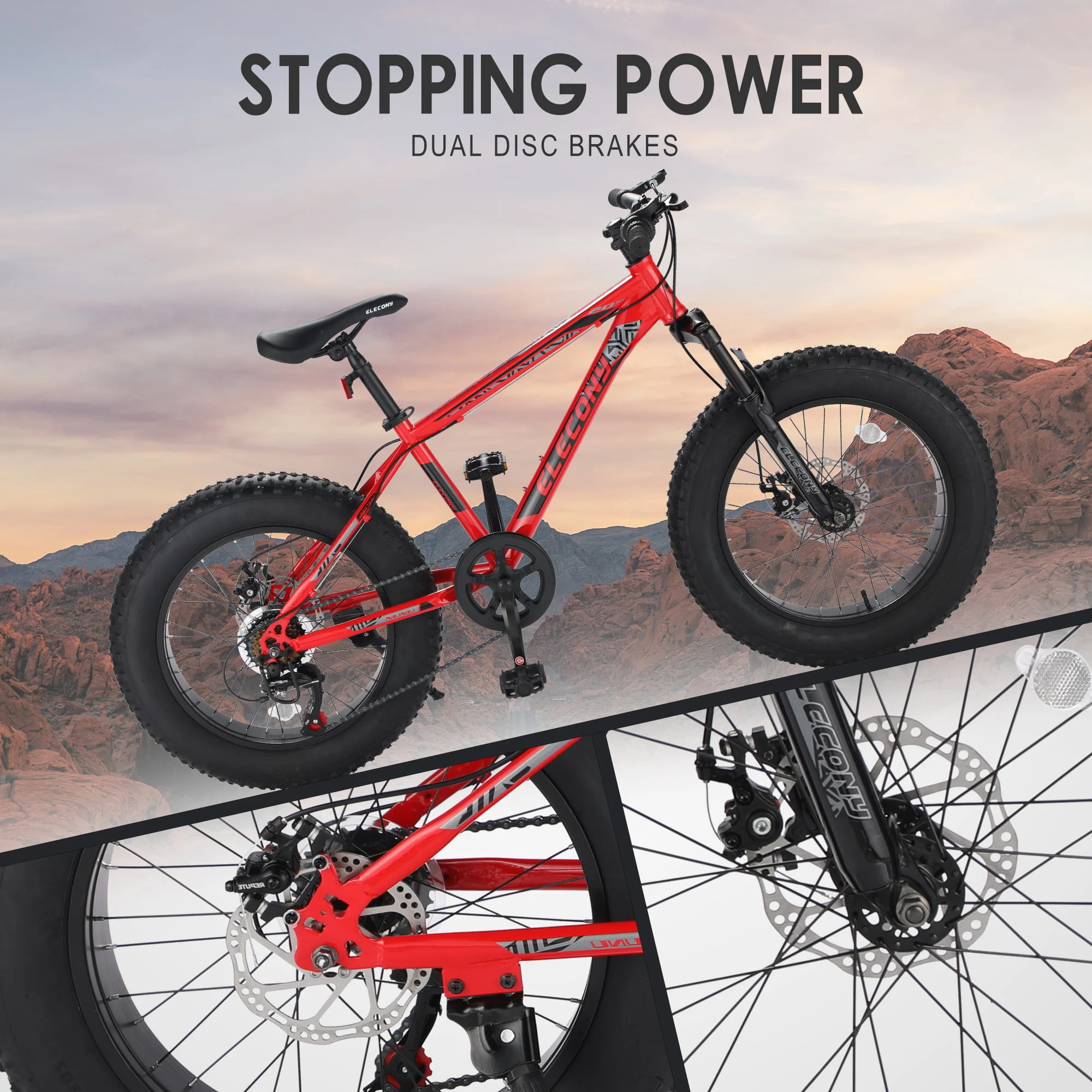 Elitezip 20 Inch Fat Tire Mountain Bike with Full Shimano 7 Speed, Mongoose Dolomite Fat Tire Bike with Dual Disc Brake, High-Carbon Steel Frame, Front Suspension, Urban Commuter City Bicycle