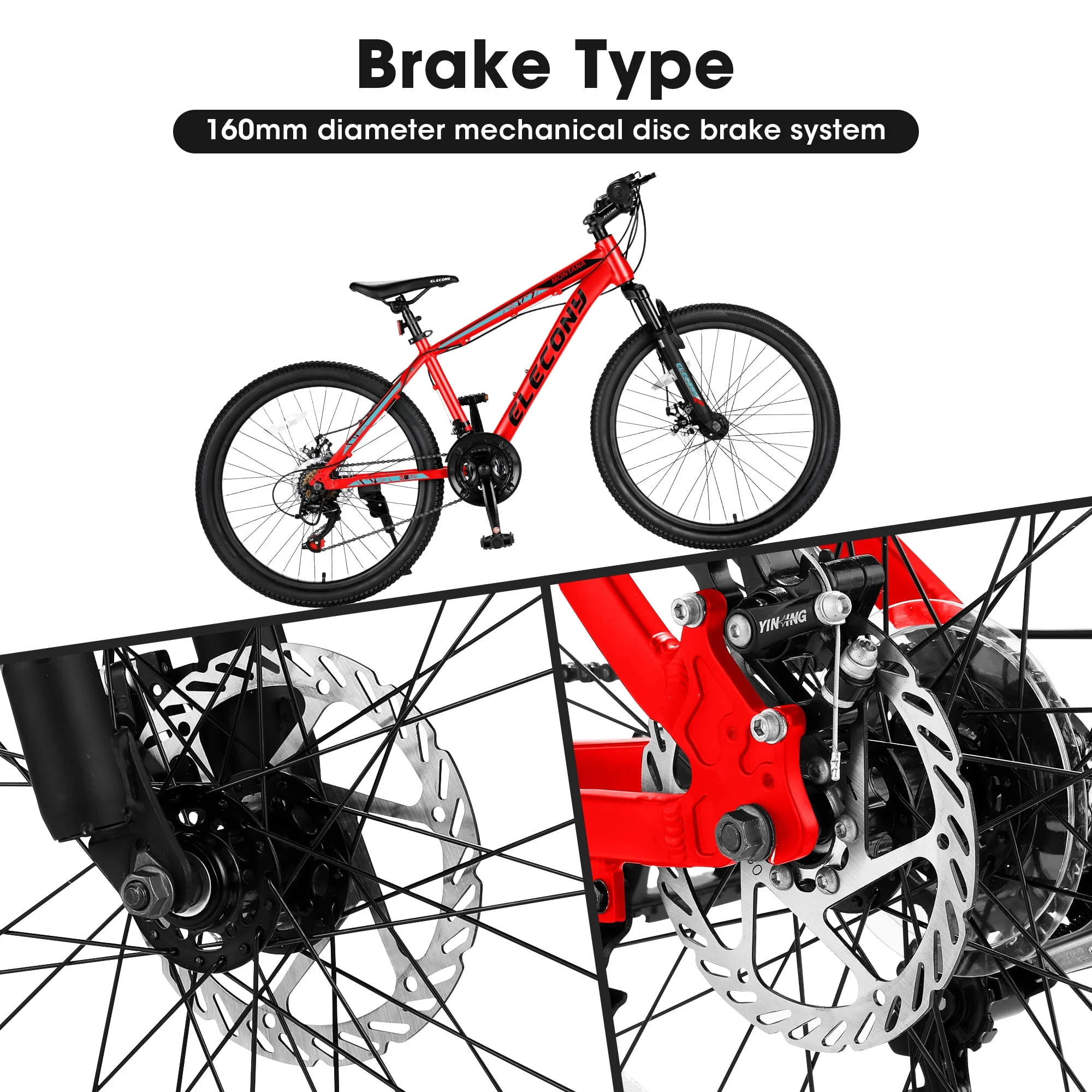 24 inch Mountain Bike Bicycle for Adults Aluminium Frame Bike, Shimano 21-Speed with Disc Brake, Adults Cross-Country Ride Cycle for Men & Women All Terrain Riding, Red