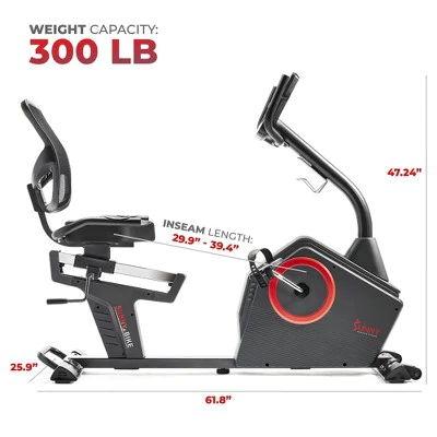 Sunny Health & Fitness Premium Magnetic Resistance Smart Recumbent Bike with Exclusive SunnyFit App - Gray