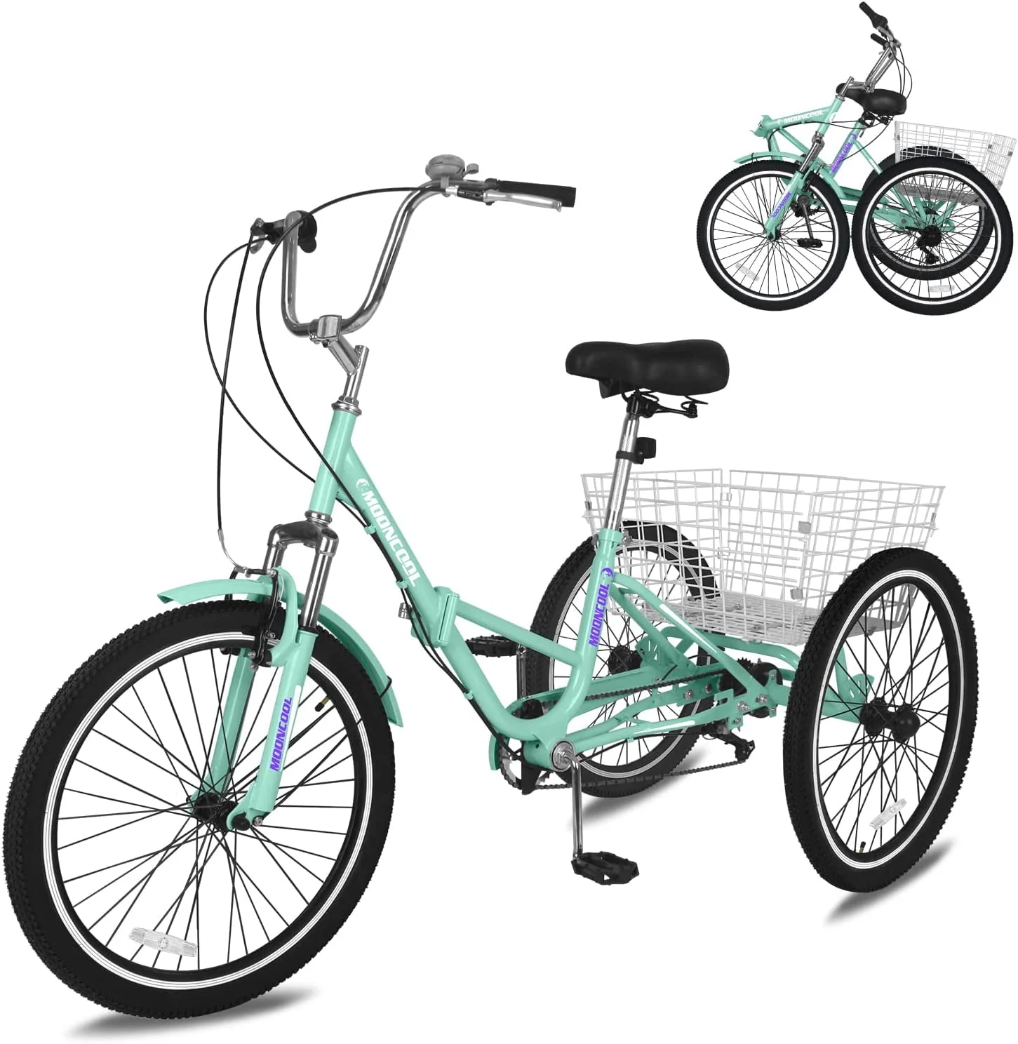 MOONCOOL Adult Folding Tricycle for Adults, 7 Speed 20/24/26 inch 3 Wheels Bikes with Basket, Foldable Tricycle for Adults, Women, Men, Seniors
