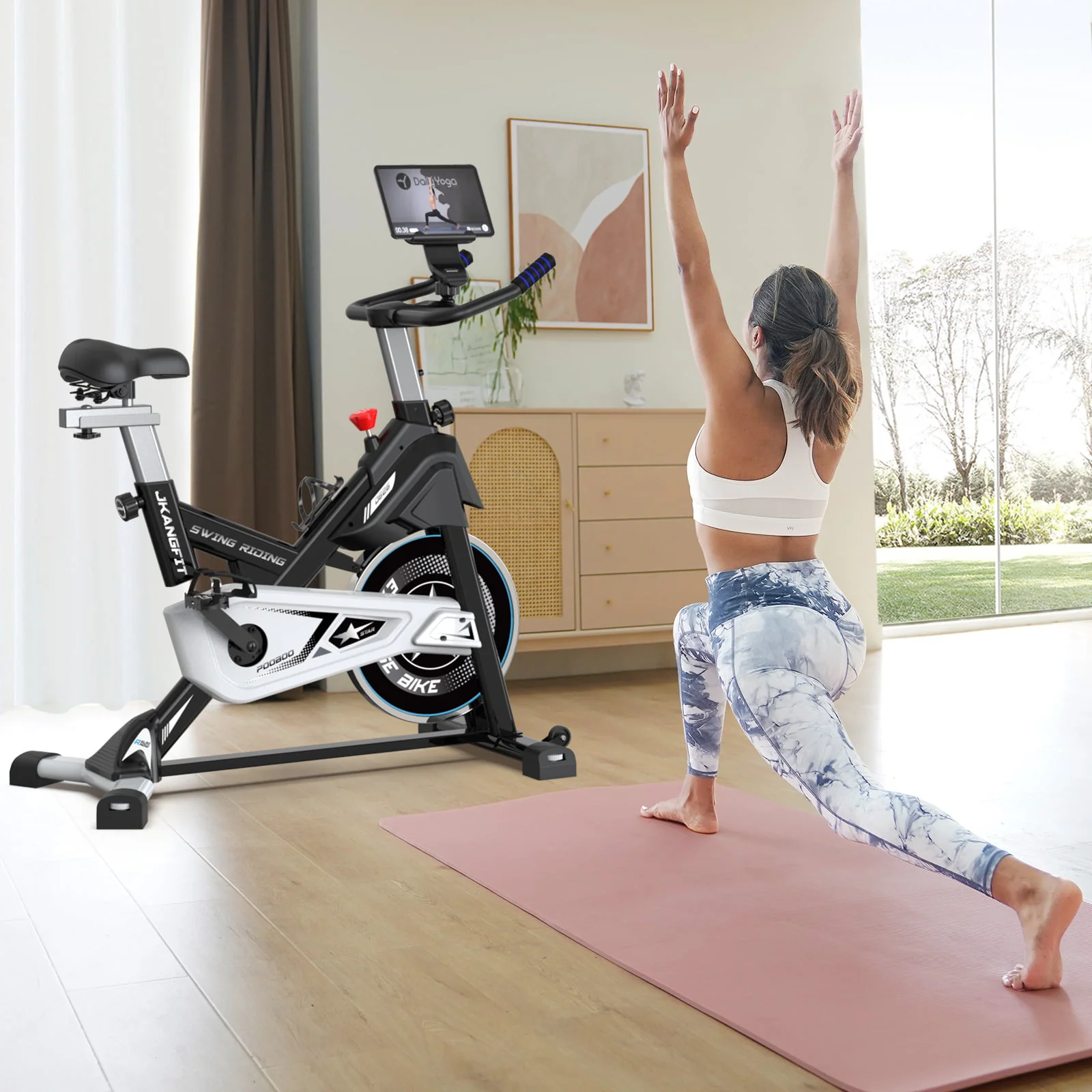 Pooboo Magnetic Exercise Bike Indoor Bluetooth Cycling Bike Home Cardio Workout Stationary Bike  45lbs Heavy-Duty Flywheel Quiet Belt Drive
