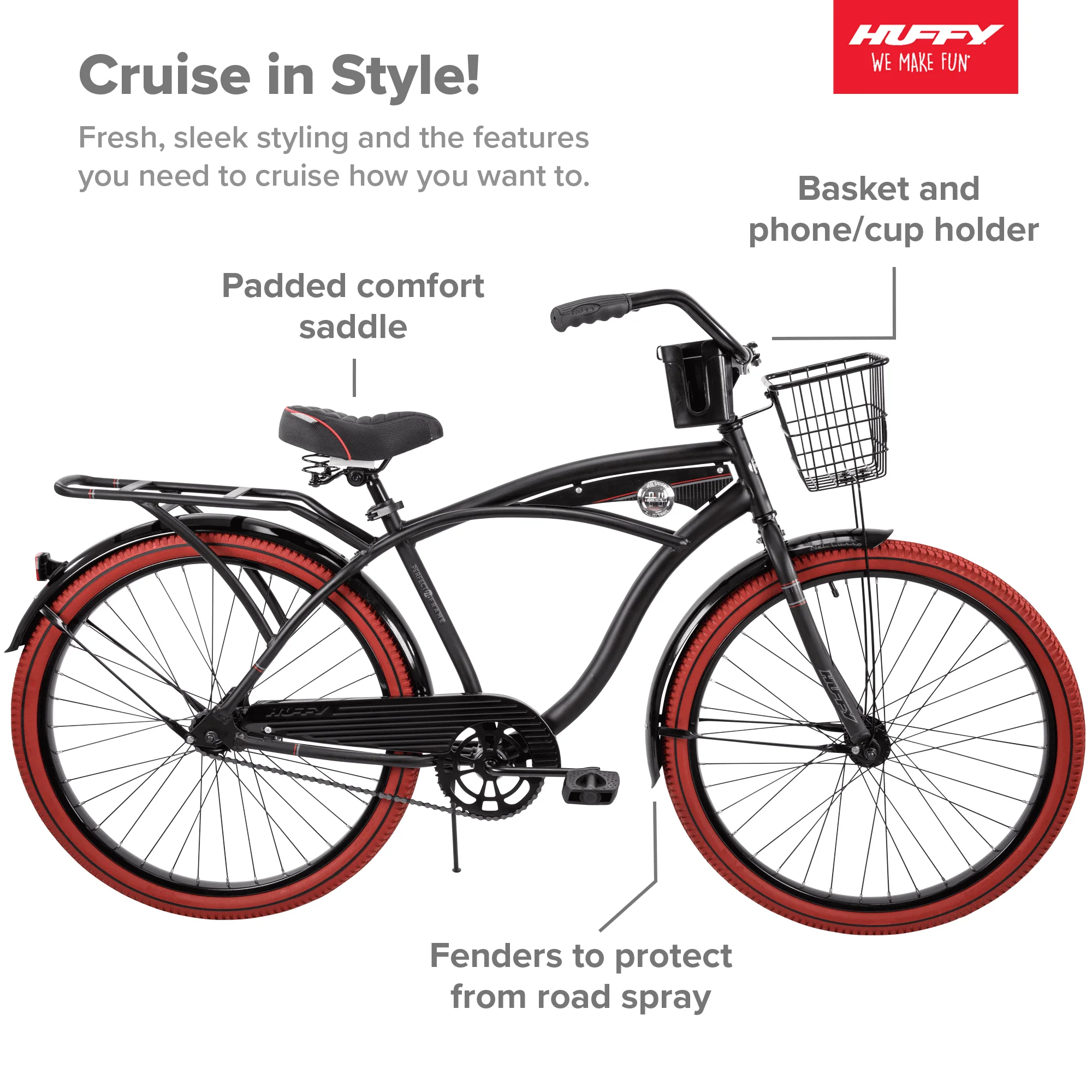 26” Nel Lusso Men's Cruiser Bike, Matte Black