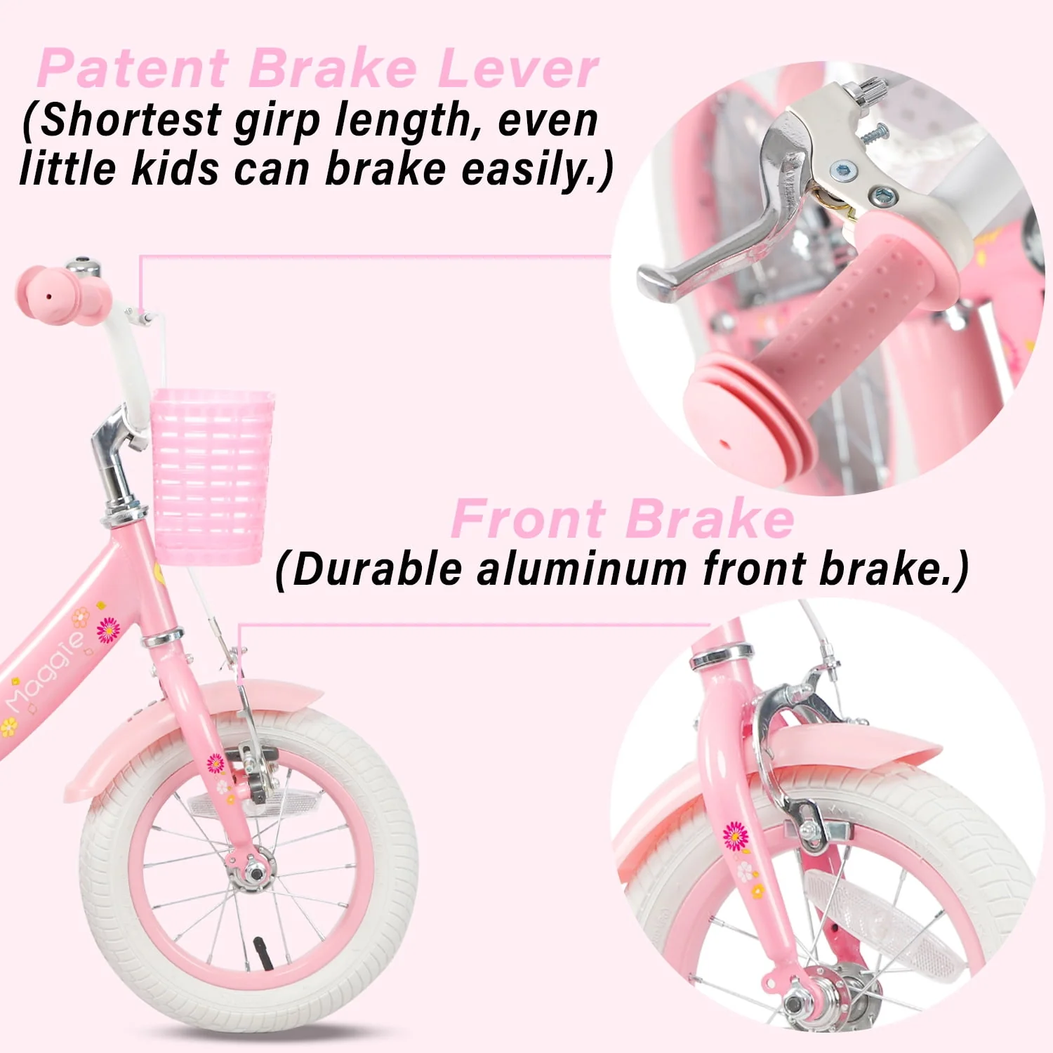Glerc Maggie 16 inch Kids Girls Bike for Ages 4-7 Years Child, Pink & White