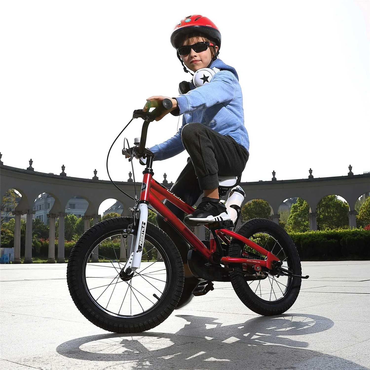Royalbaby Freestyle 14 In Red Kids Bike Boys and Girls Bike Two hands brakes