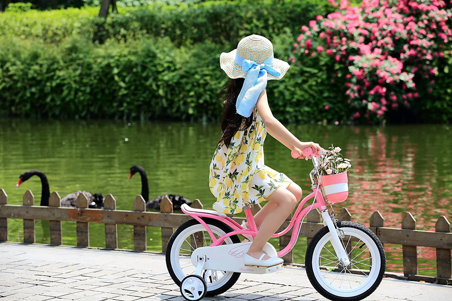 Royalbaby Little Swan Pink 14 Girl's Bicycle with Training Wheels and Basket