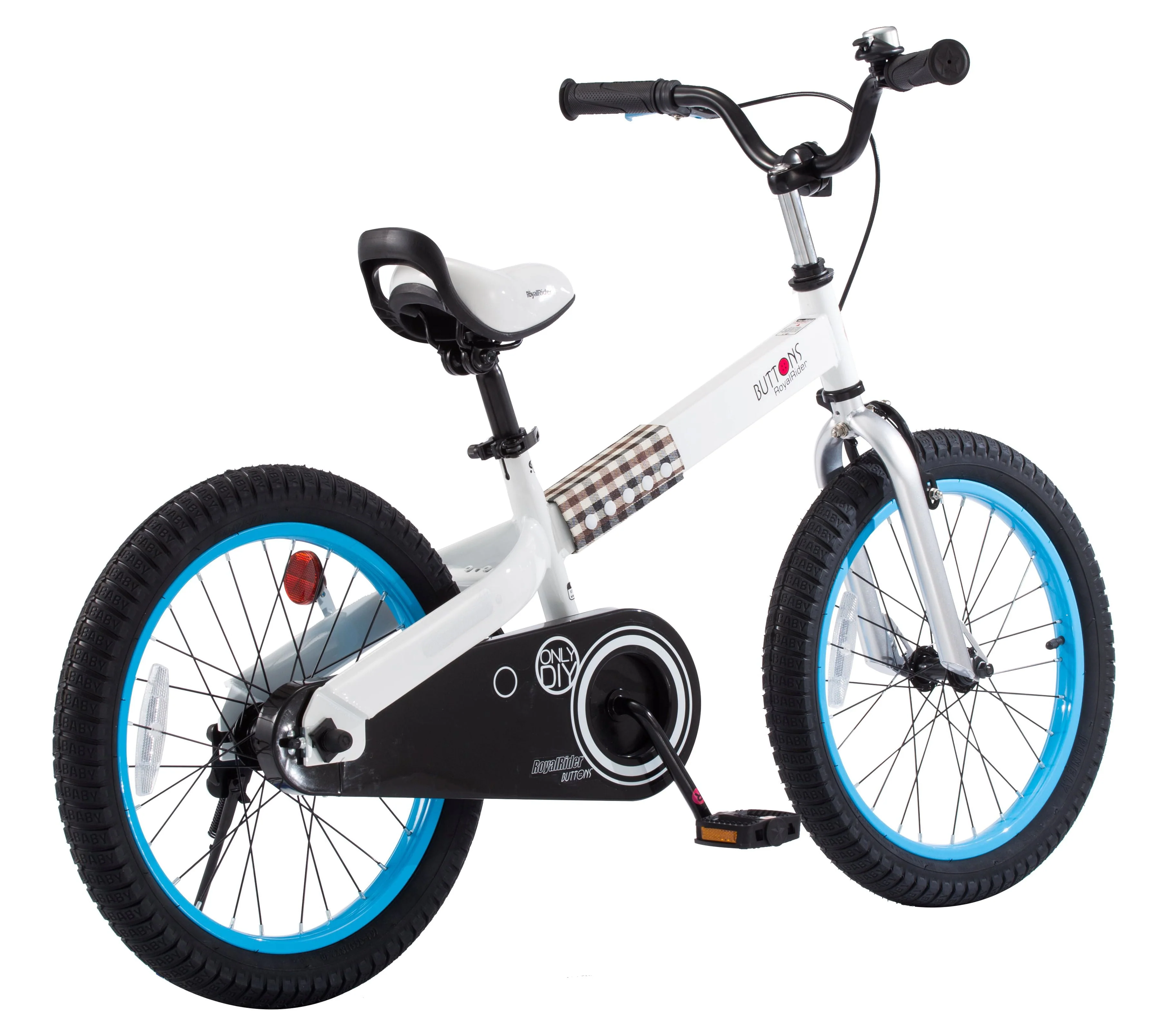 Royalbaby Buttons 18 In. Kid's Bicycle White with Blue Rims and Kickstand