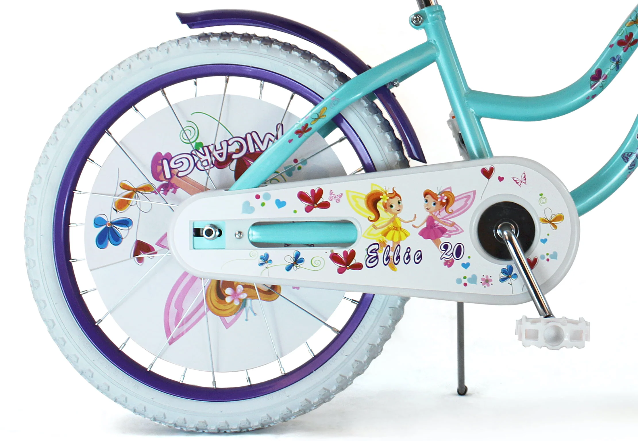 USToyOutlet 20 In. Cruiser Steel Frame Bicycle Coaster Brake One Piece Crank, White Full cover Chain Guard, Purple Baskets, Fenders & Rims, White Tire Kid's Bike - Purple/Baby Blue