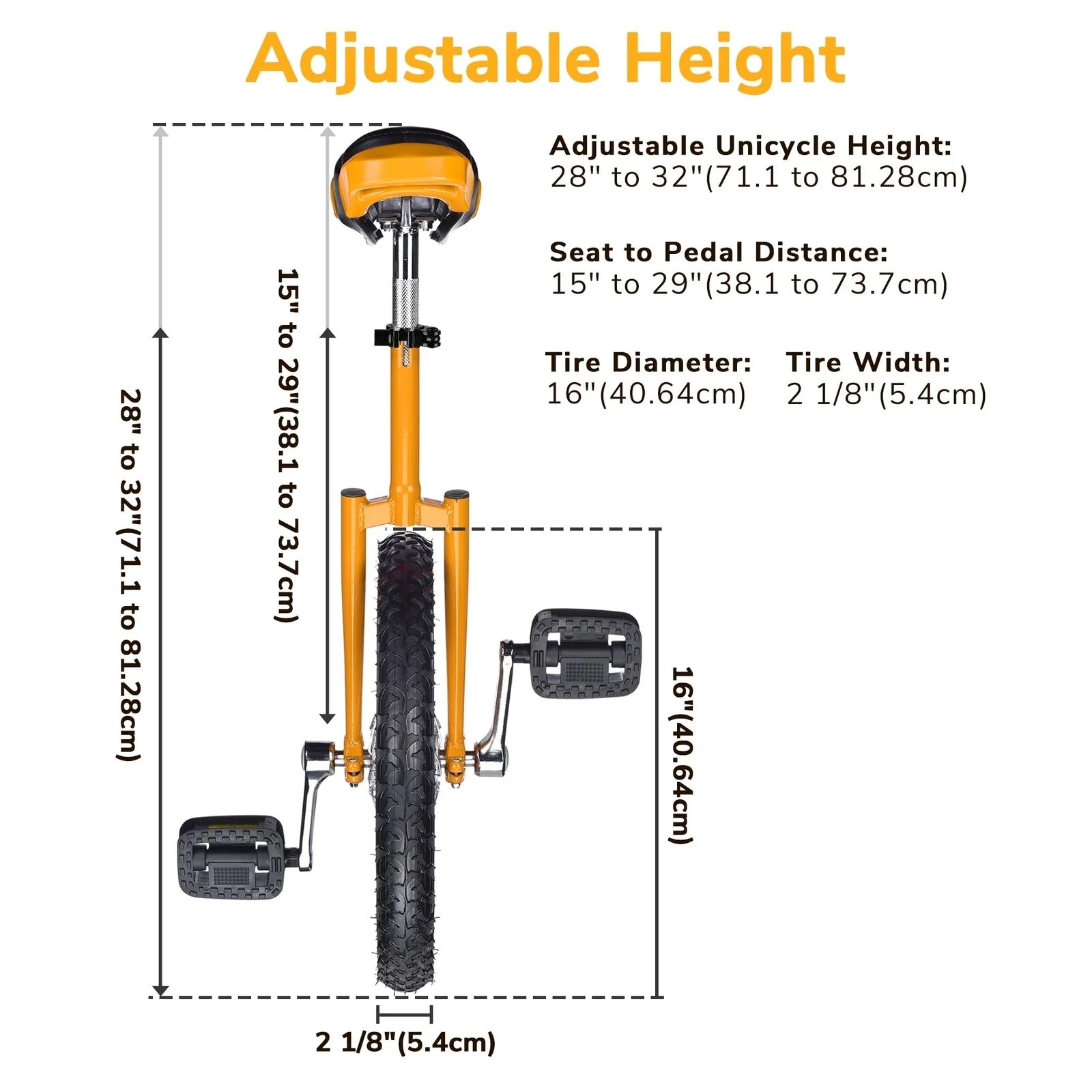 Great Choice Product 16 In Wheel Outdoor Unicycle Adjustable Seat Exercise Unicycle, Yellow