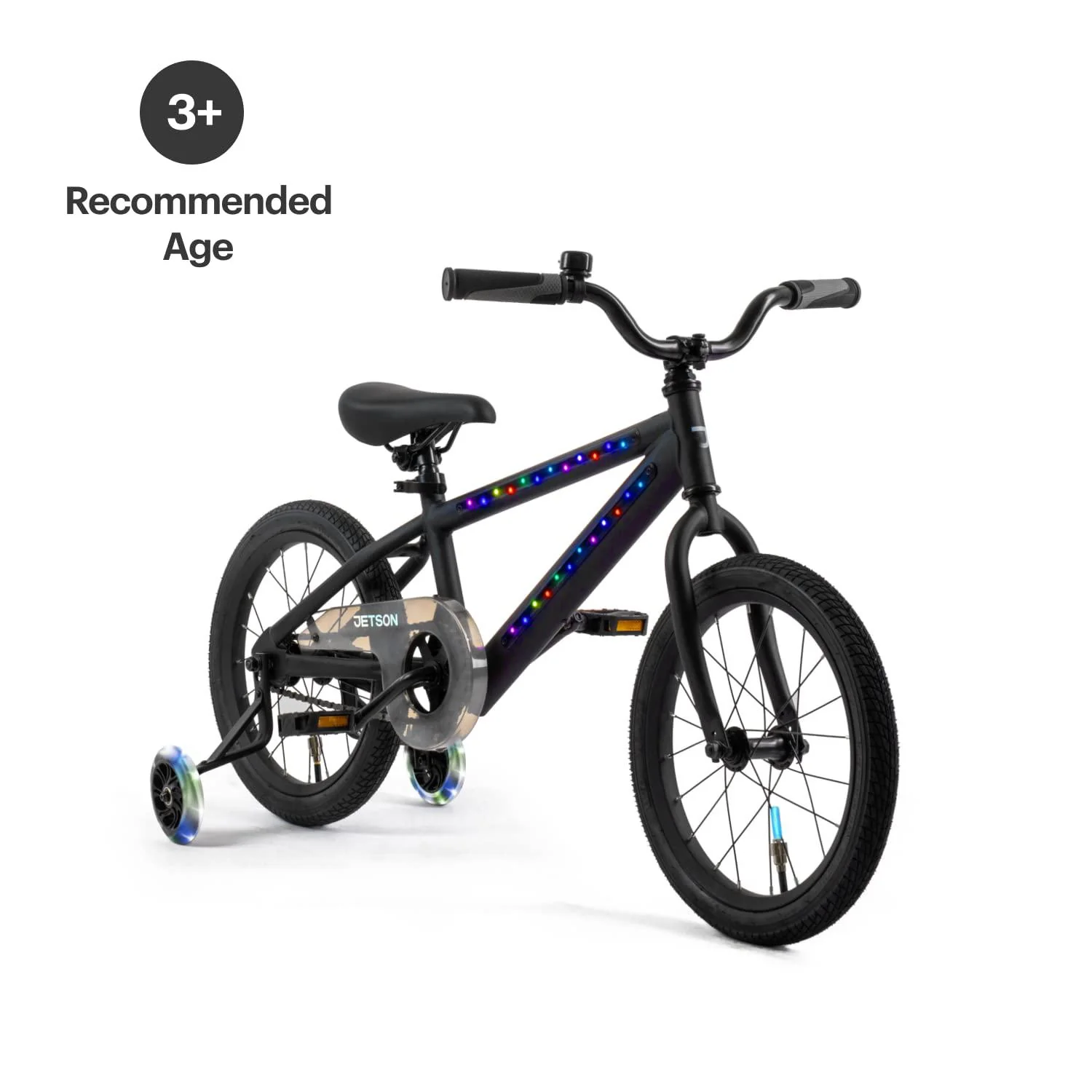 jetson light rider light-up bike, light-up frame and wheels, includes training wheels, four different light modes, easily adj