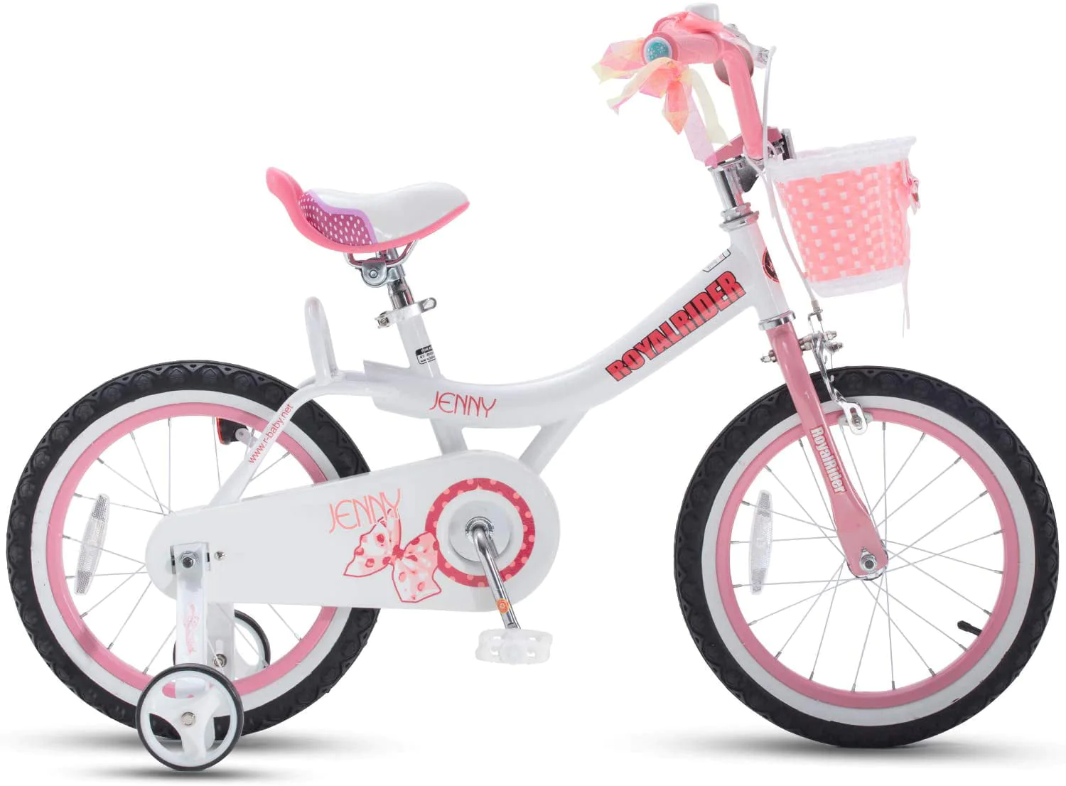 Royalbaby Jenny White 12 In Kids Bicycle with Training Wheels and Basket