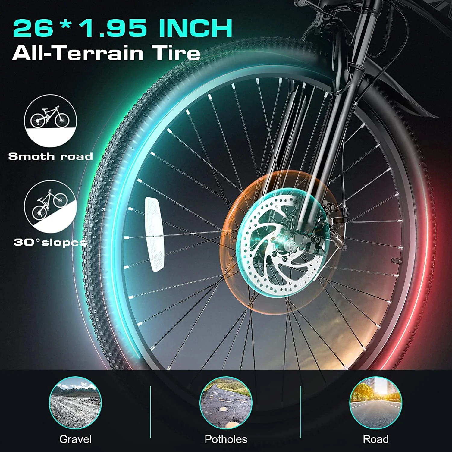 Vivi Electric Bike 26'' Folding Electric Mountain Bike 500W Full Suspension Electric Bike 21 Speed with Cruise Control, 48V Removable Battery, Up to 20MPH & 50 Miles