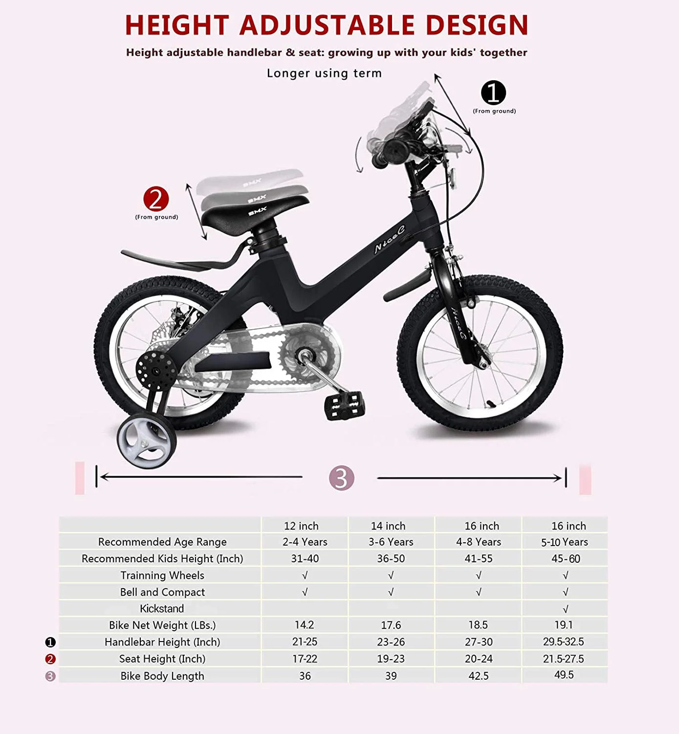 NiceC 14 In. BMX Kids Bicycle, Black