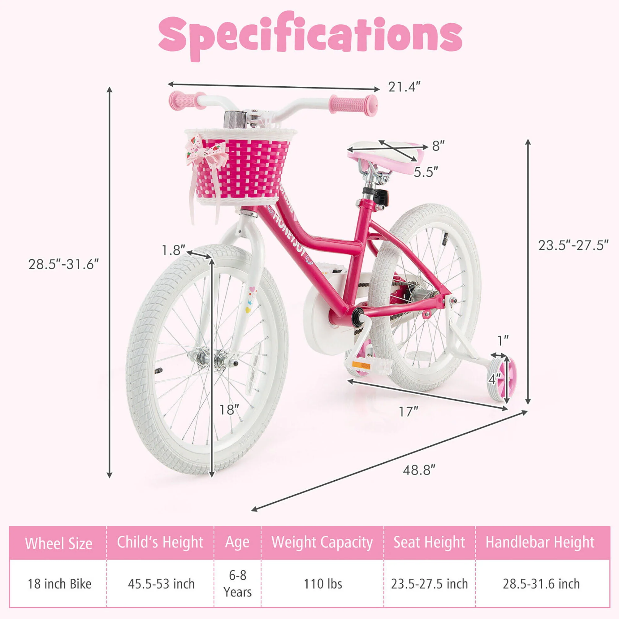Gymax Kids Bicycle 18'' Toddler & Kids Bike w/Training Wheels for 6-8 Year Old Kids
