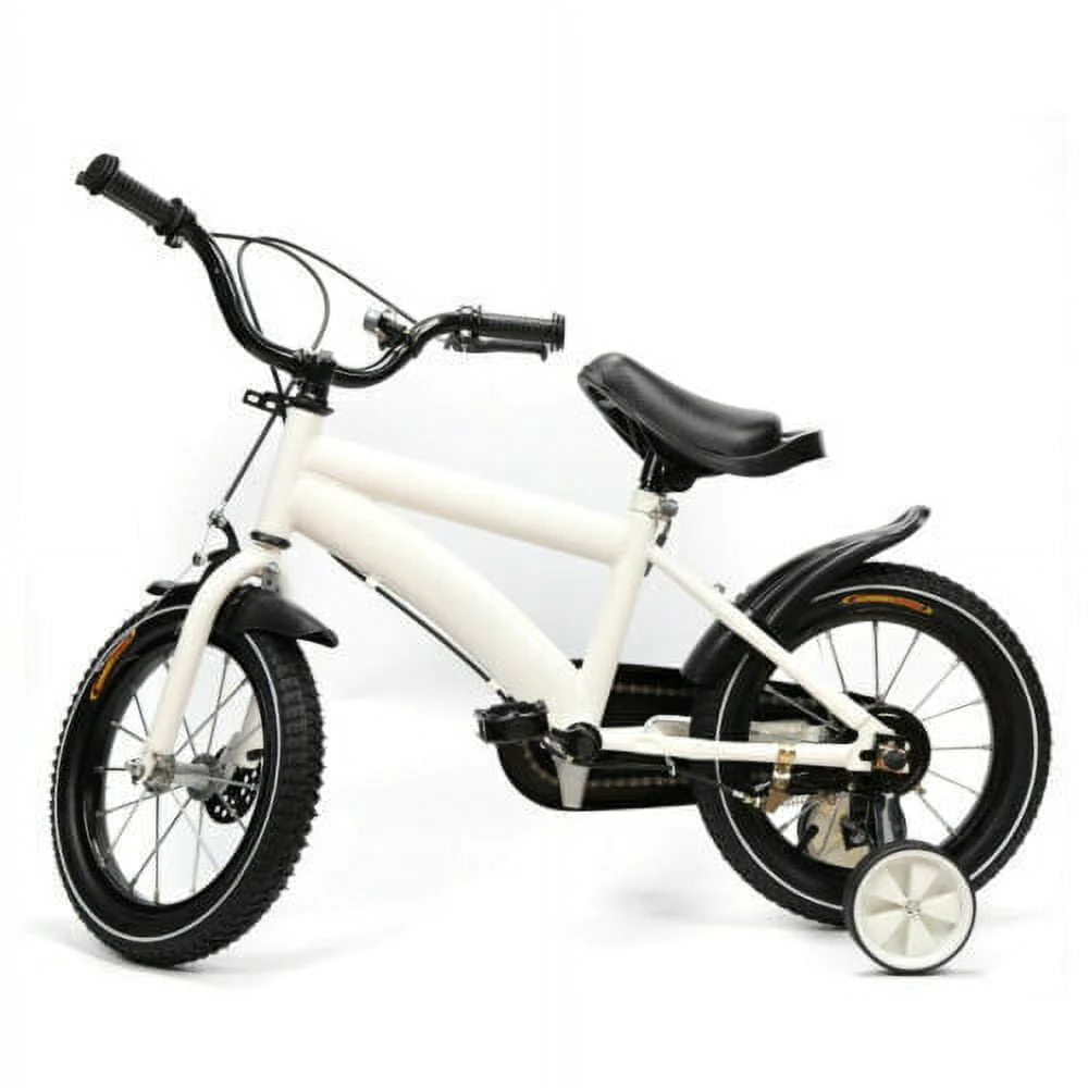YIYIBYUS 14 Inch Kids Bike Boy Girl Safe Bicycle with Training Wheels and Adjustable Seat, White
