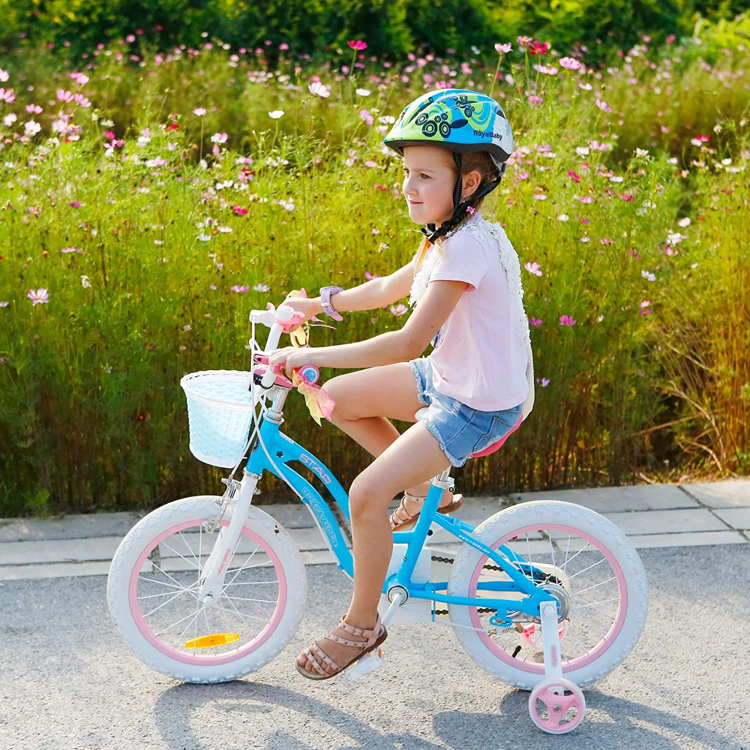 Royalbaby Girls Kids Bike Star Girl 12 In Bicycle Basket Training Wheels Blue Child's Cycle