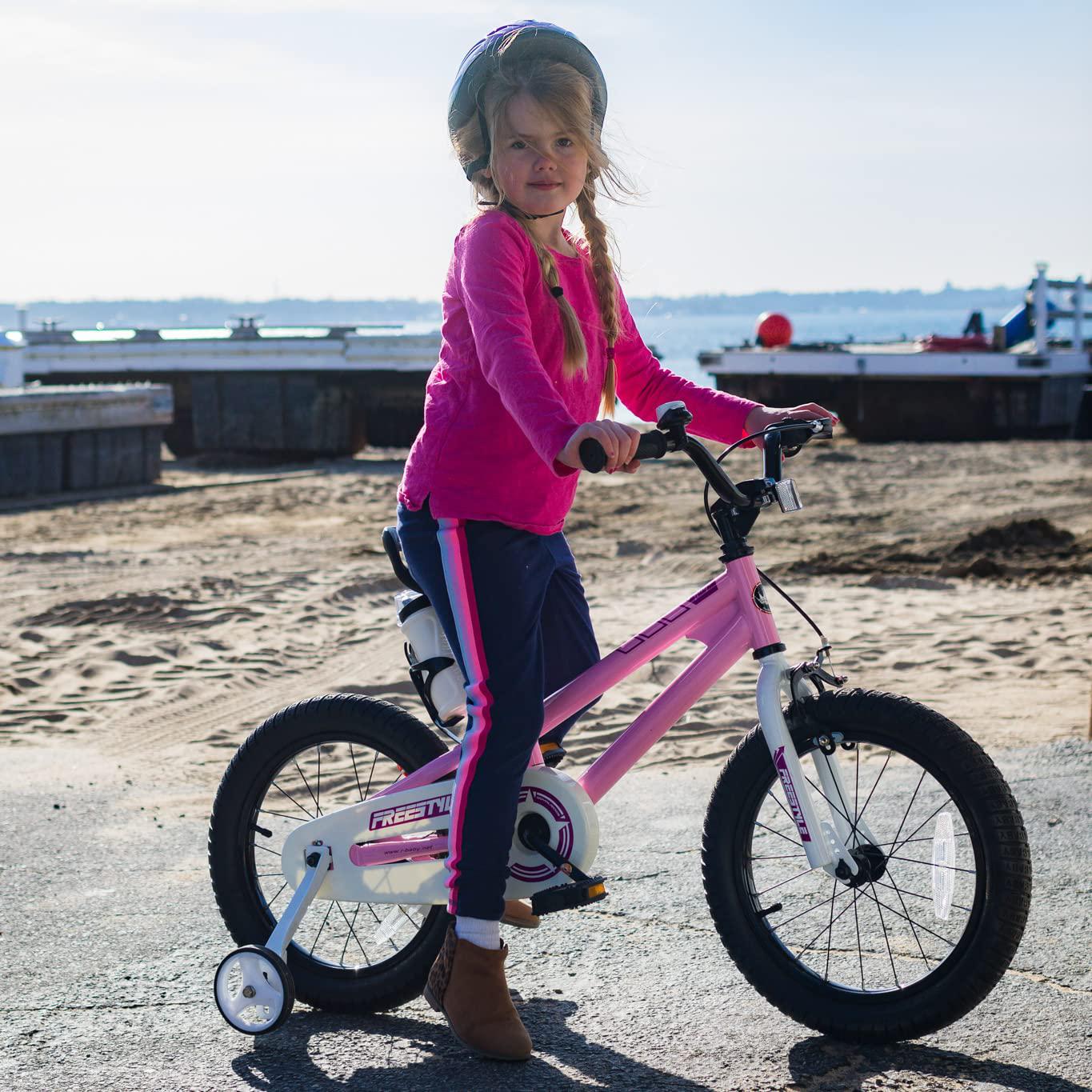 royalbaby freestyle 2 handle brakes kids bike girls 16 inch childrens bicycle bmx with training wheels age 4-7 years, pink