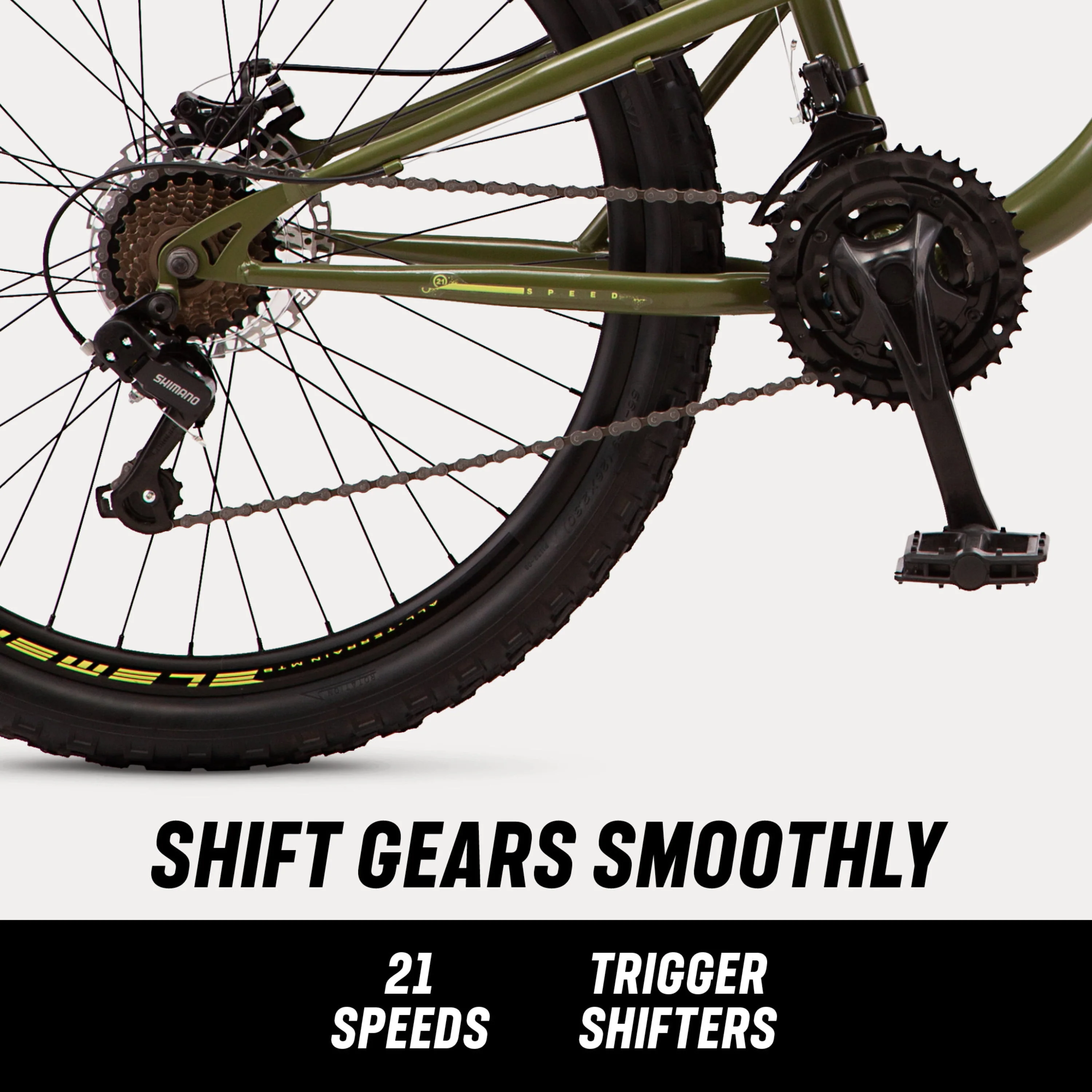 Bash Suspension mountain bike, 21 speeds, 26-inch wheels, green