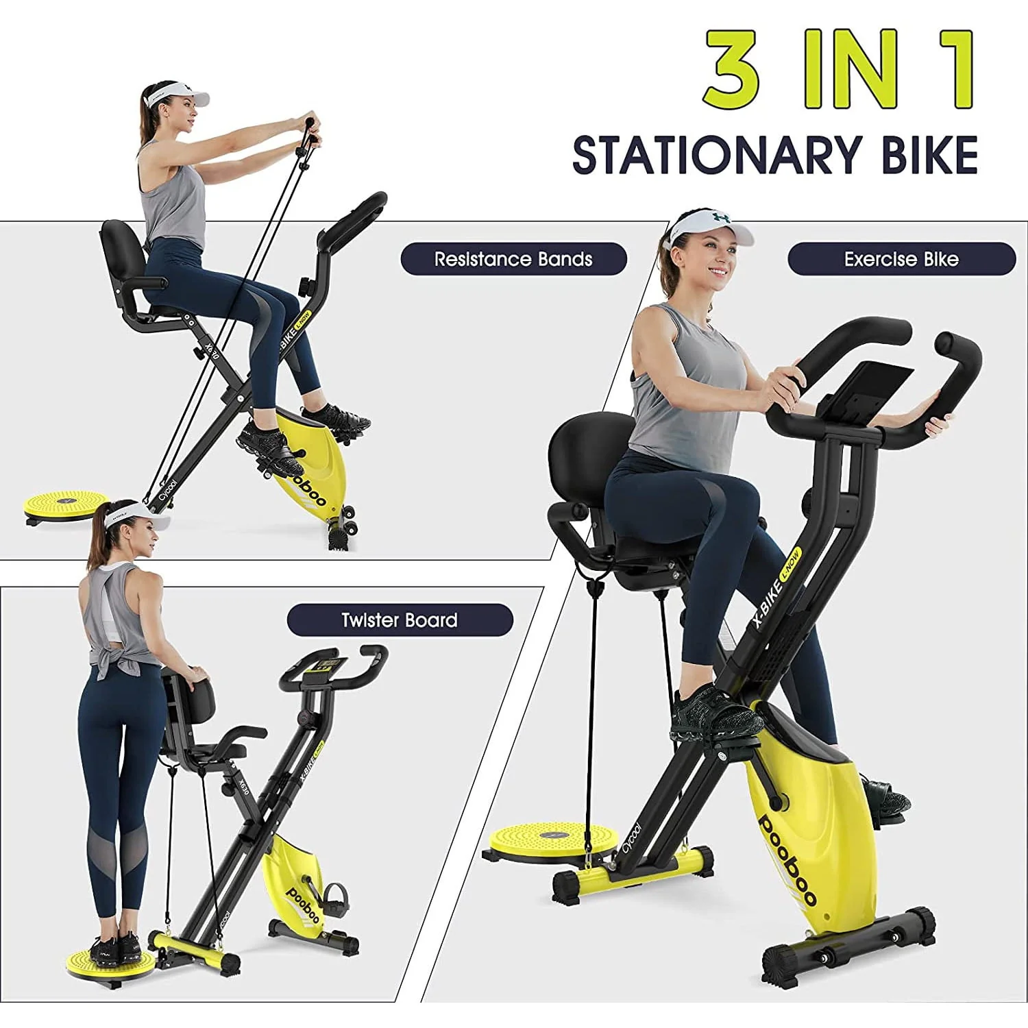 Pooboo 3in1 Foldable Exercise Bike Indoor Cycling Bike Magnetic Stationary Bike Exercise Bike 220lbs