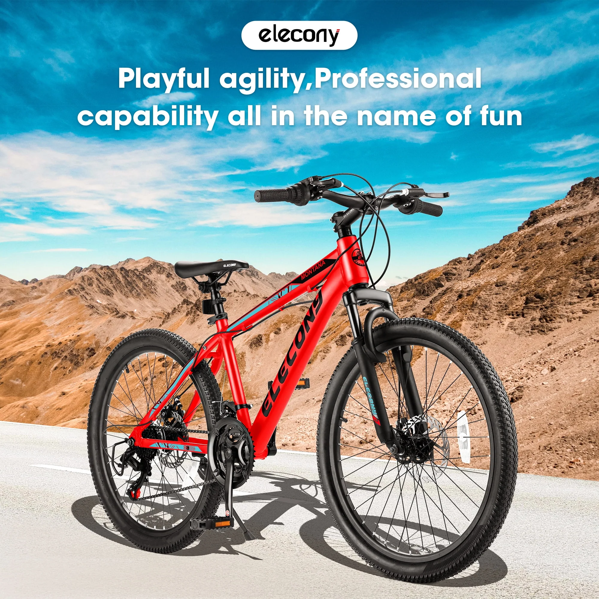 24 inch Mountain Bike Bicycle for Adults Aluminium Frame Bike, Shimano 21-Speed with Disc Brake, Adults Cross-Country Ride Cycle for Men & Women All Terrain Riding, Red