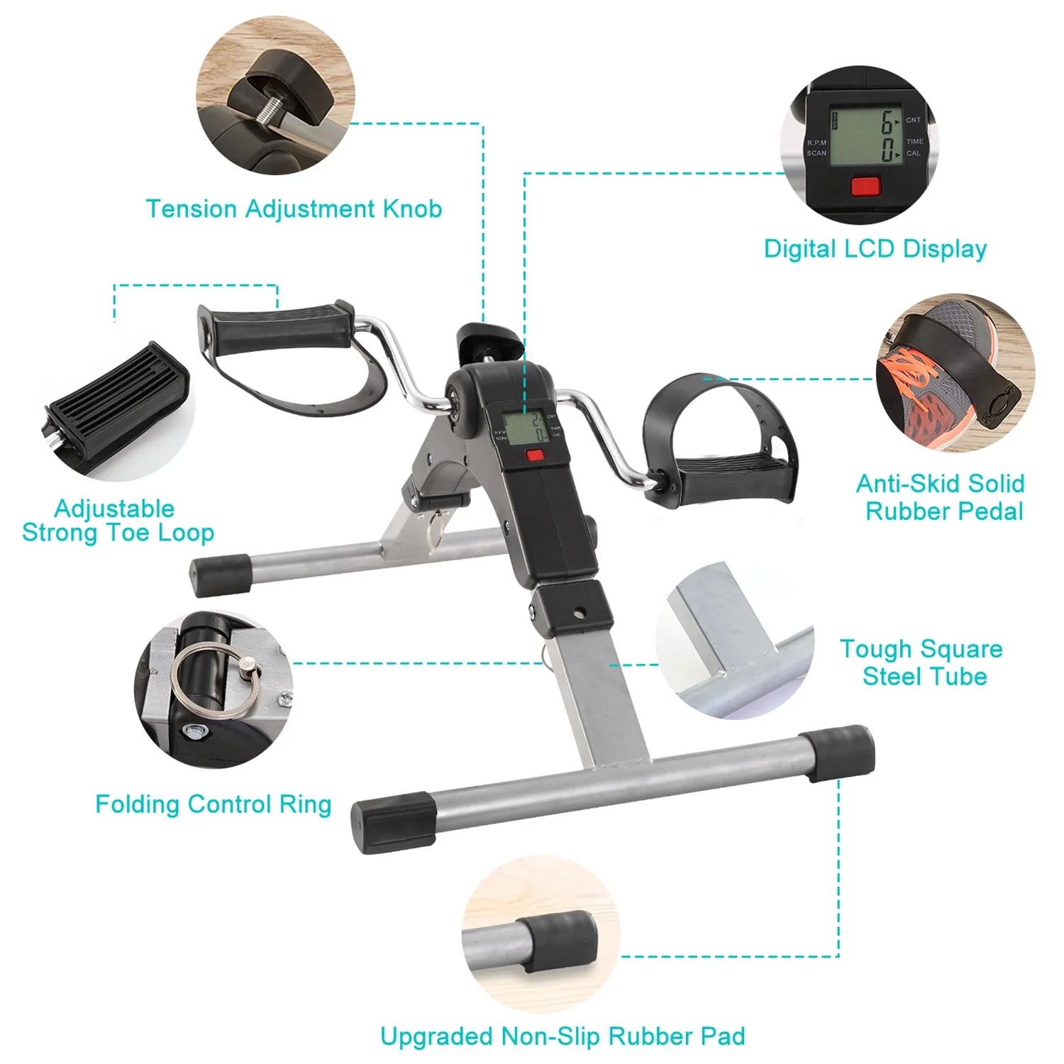 iMountek Foldable Exercise Pedal Mini Stepper Cycle Bike Fitness Leg and Arm Aerobic Trainer Home Office Gym LCD Display