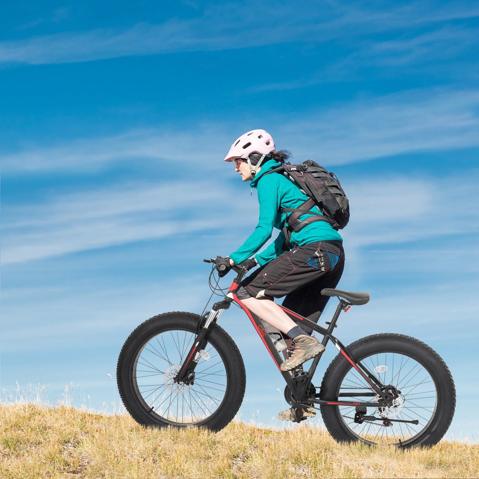 Ktaxon 26in Fat Tire Mountain Bike, 21 Speeds Shimano Drivetrain, High Carbon Steel, Red Black