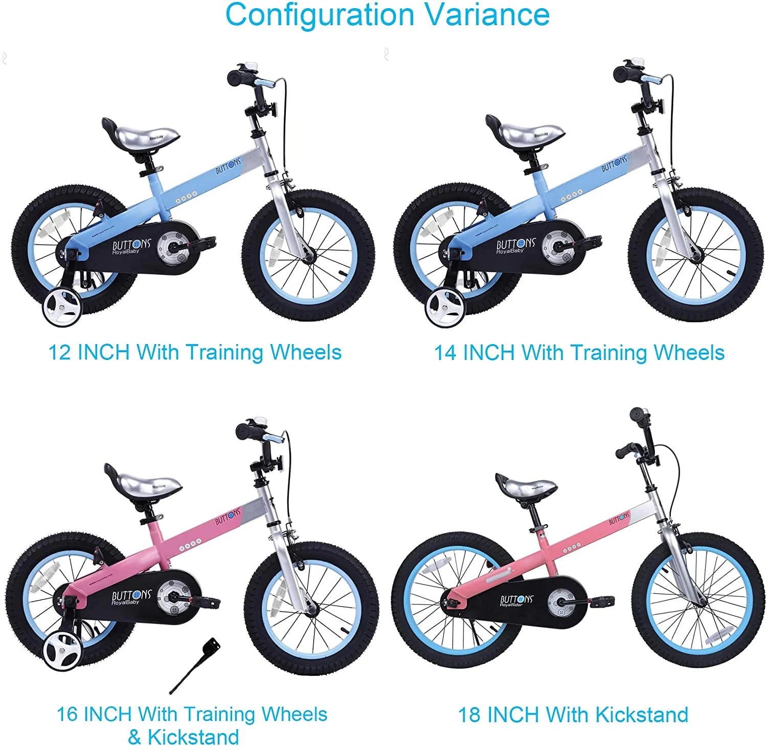 RoyalBaby Buttons Matte Blue 12 inch Kid's Bicycle With Training Wheels