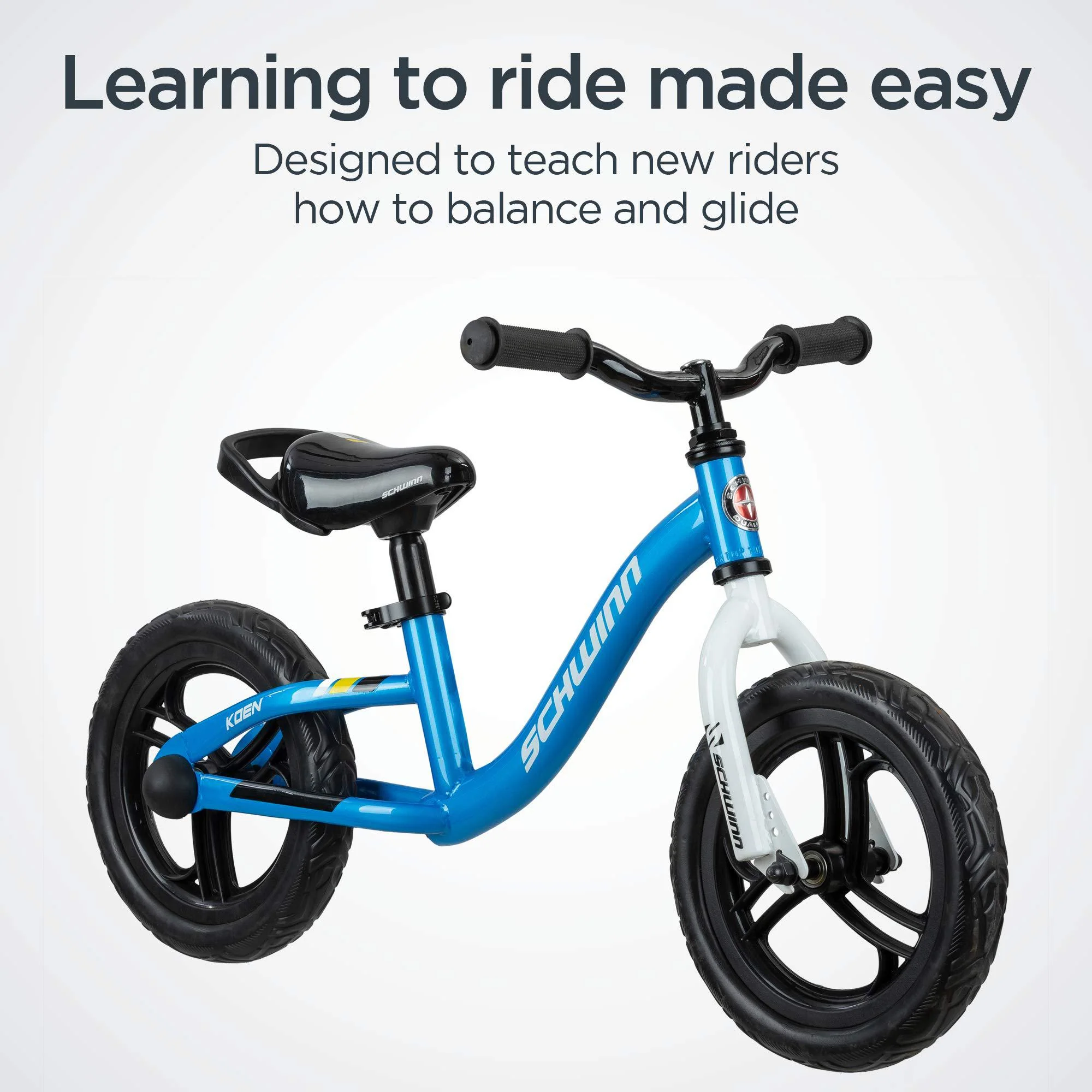 schwinn koen boys bike for toddlers and kids, 12-inch balance bike, blue