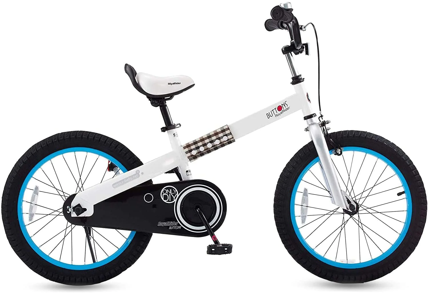 Royalbaby Buttons 18 In. Kid's Bicycle White with Blue Rims and Kickstand