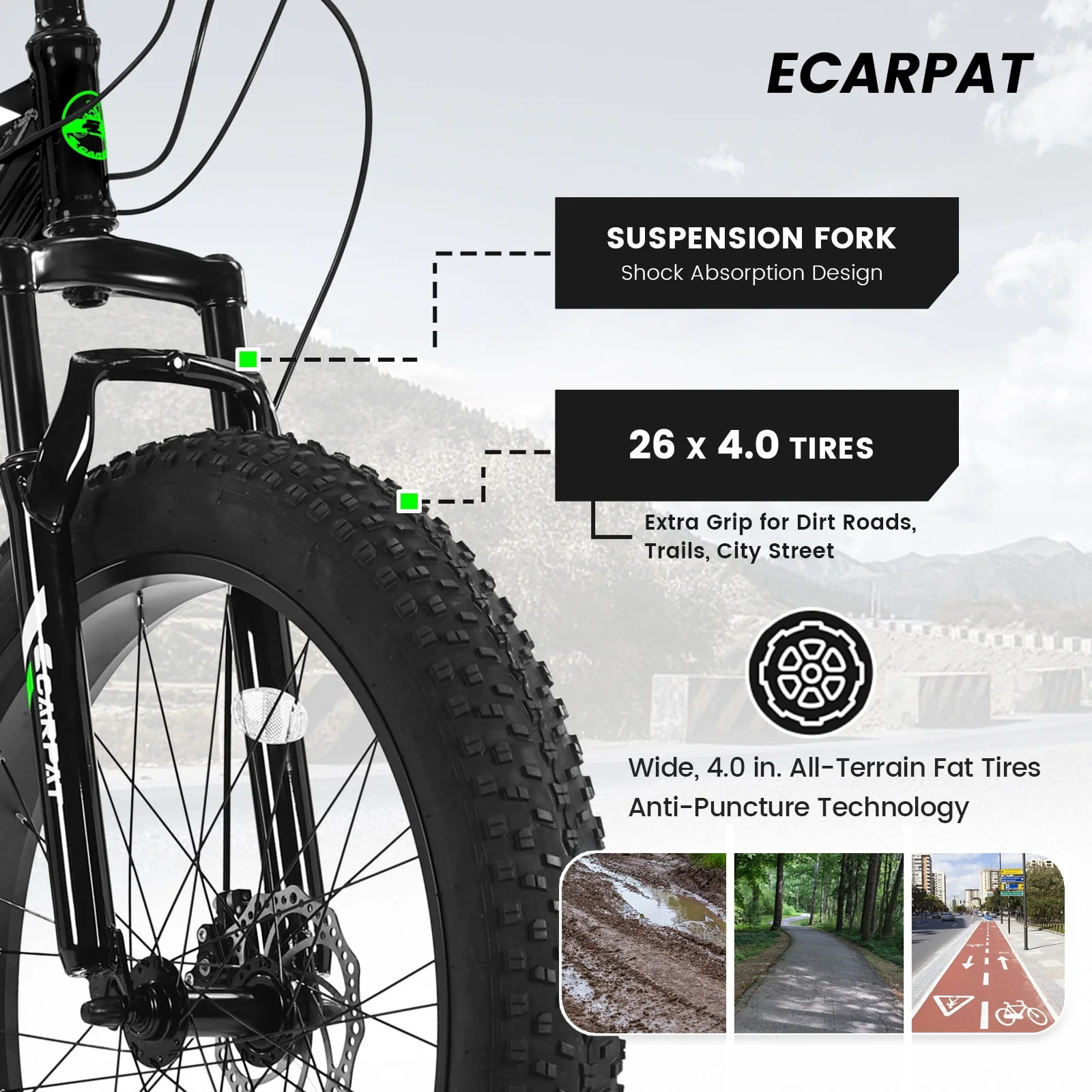 RedBrick Elecony 26 Inch Fat Tire Bike Adult/Youth Full Shimano 21 Speed Mountain Bike, Dual Disc Brake, High-Carbon Steel Frame, Front Suspension, Mountain Trail Bike, Urban Commuter City Bicycle