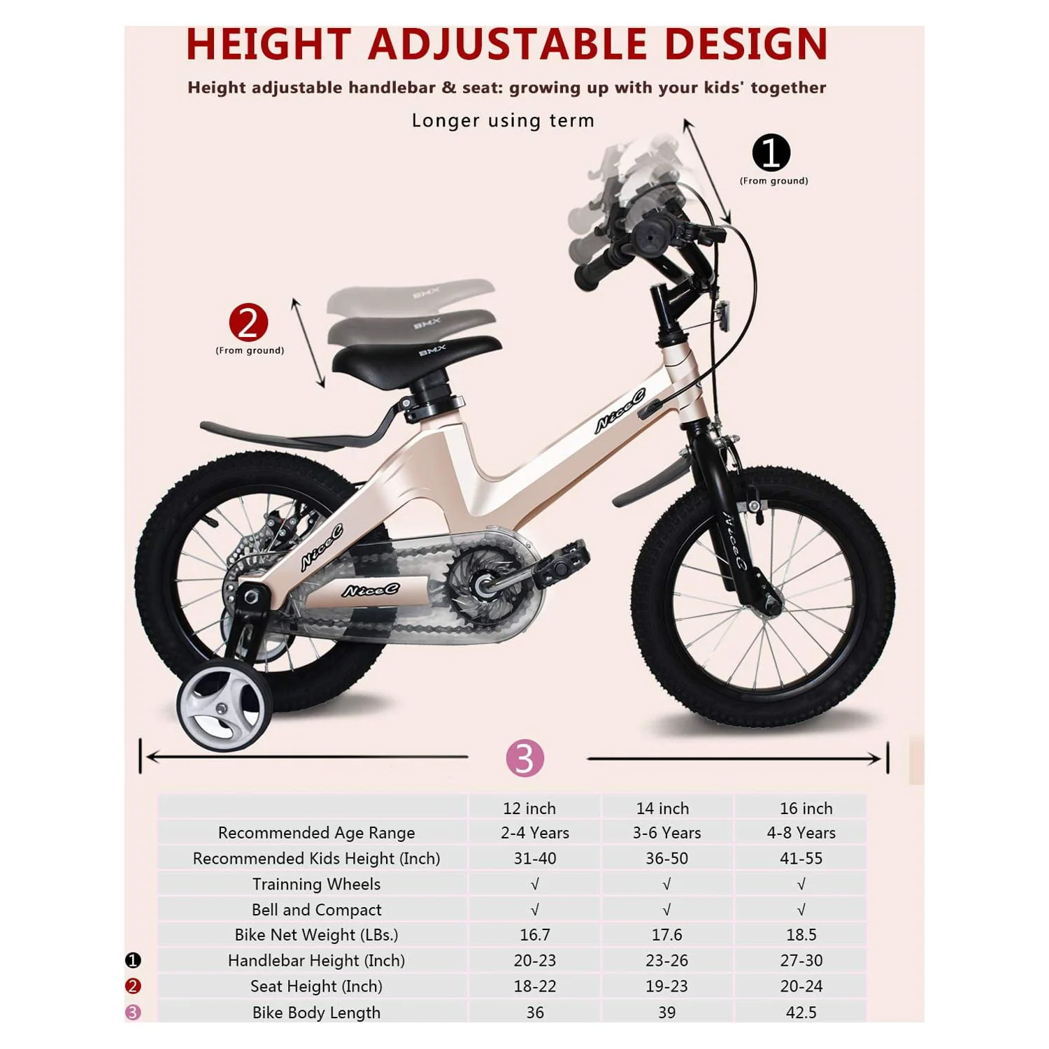 Nice C 12 In., BMX Kids Bicycle, Champagne