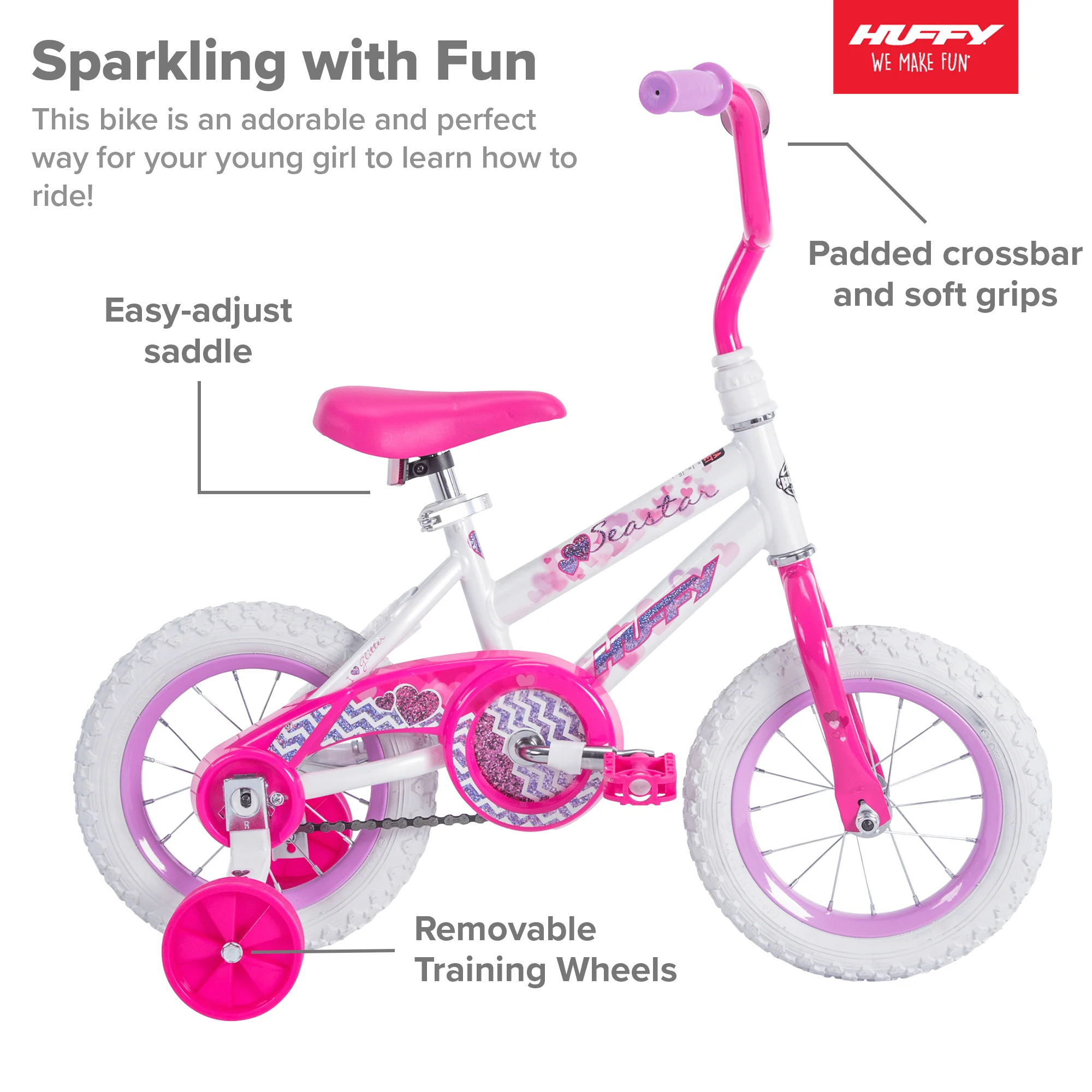 12 in. Sea Star Kids Bike for Girl ages 3 - 5 years, White