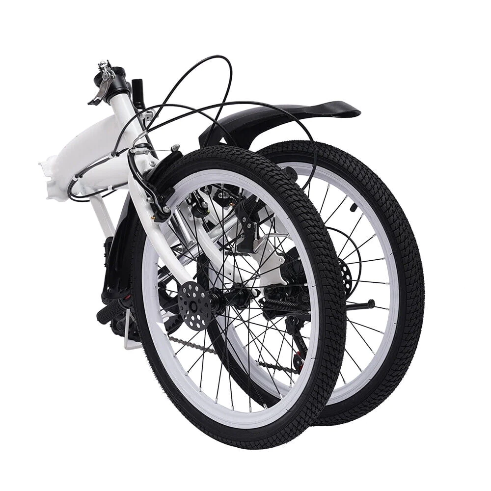 20-inch Adult Folding Bike Lightweight Bicycle 7 Speed Men Women Cycling White