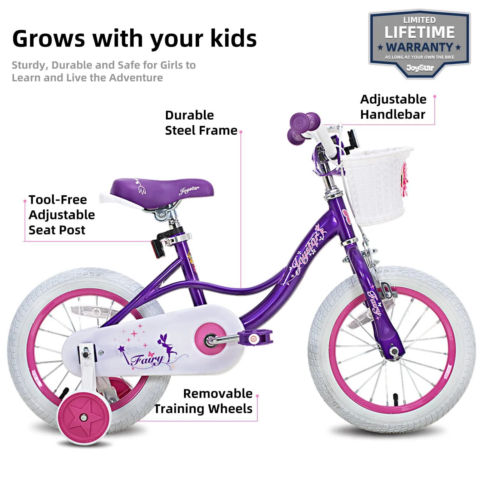 joystar 12 inch kids bike for ages 2 3 4 years girls, toddler bike with training wheels &a; handbrake for 2-4 years old child,