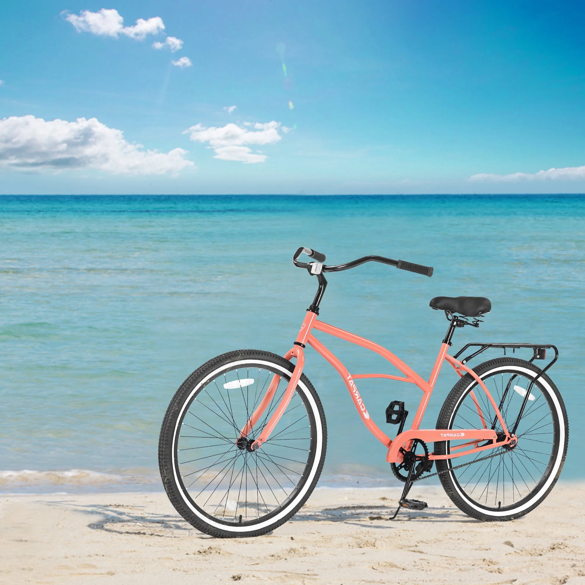 26 Inch Cruiser Bike, Single Speed Beach Cruiser Bike, Steel Frame Bicycle for Men Women - Pink