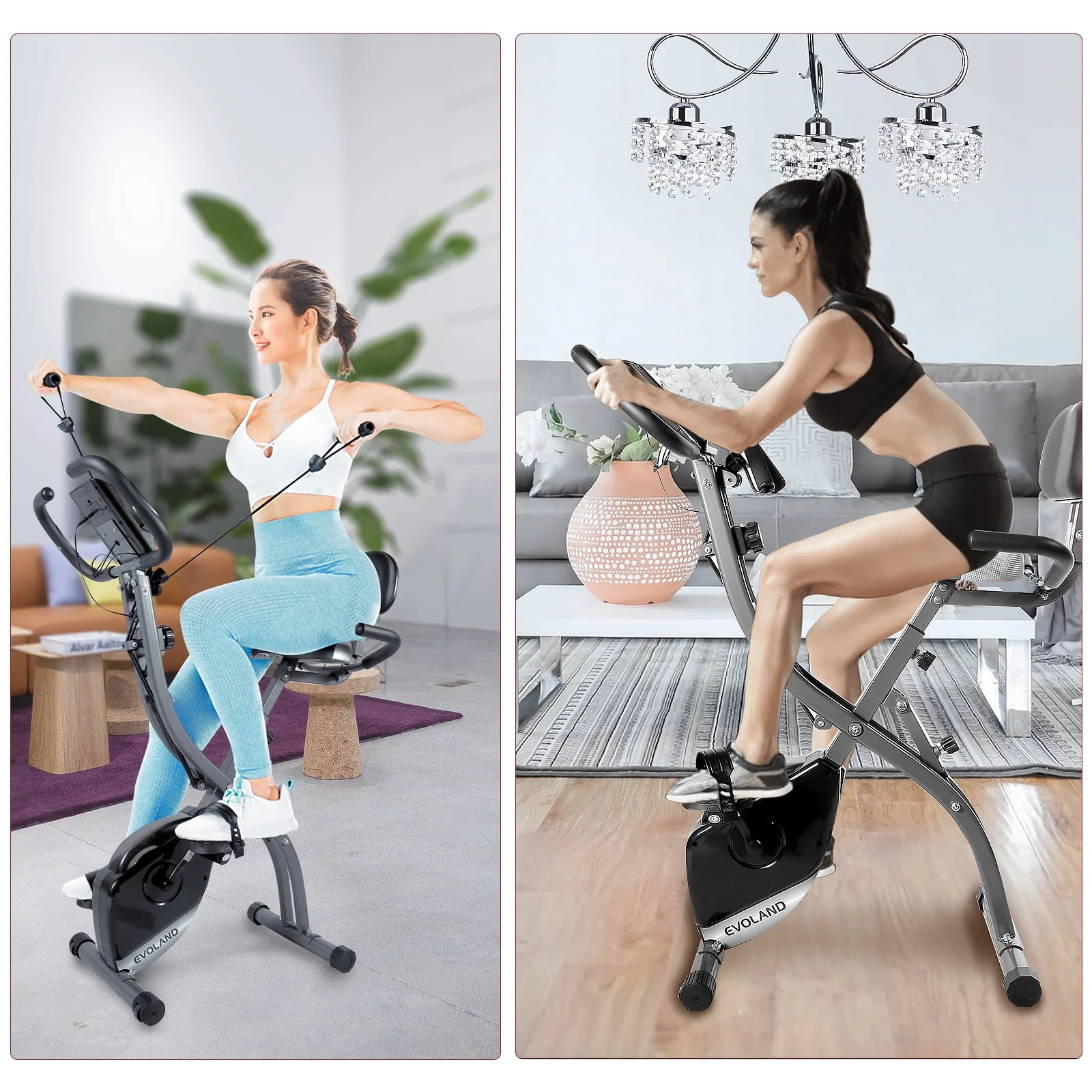 Evoland Folding Exercise Bike, Indoor Stationary Magnetic Cycling Bicycle for Gym Workout 264 lbs
