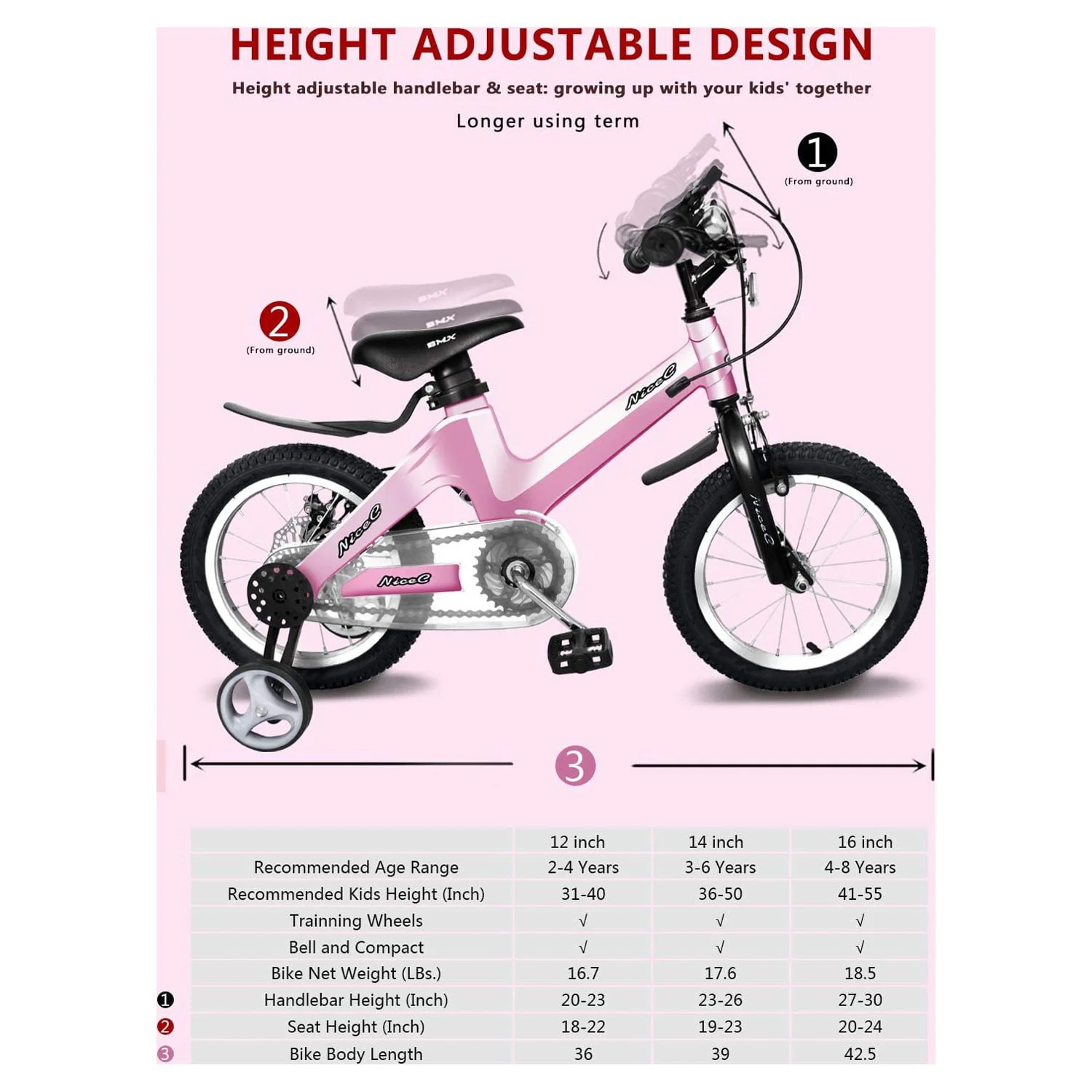 Nice C 18 In., BMX Kids Bicycle, Pink