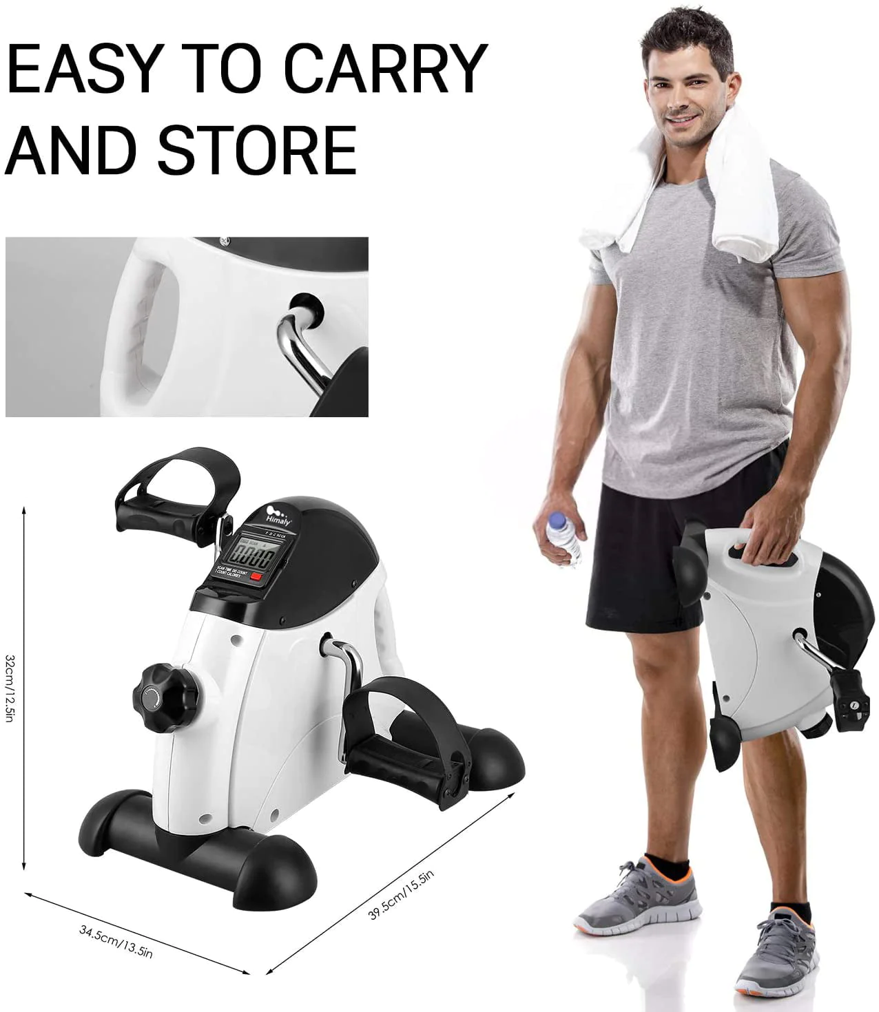 Himaly Exercise Bike, Under Desk Bike Pedal Exerciser, Portable Mini Trainer Bike with LCD Screen Displays, White