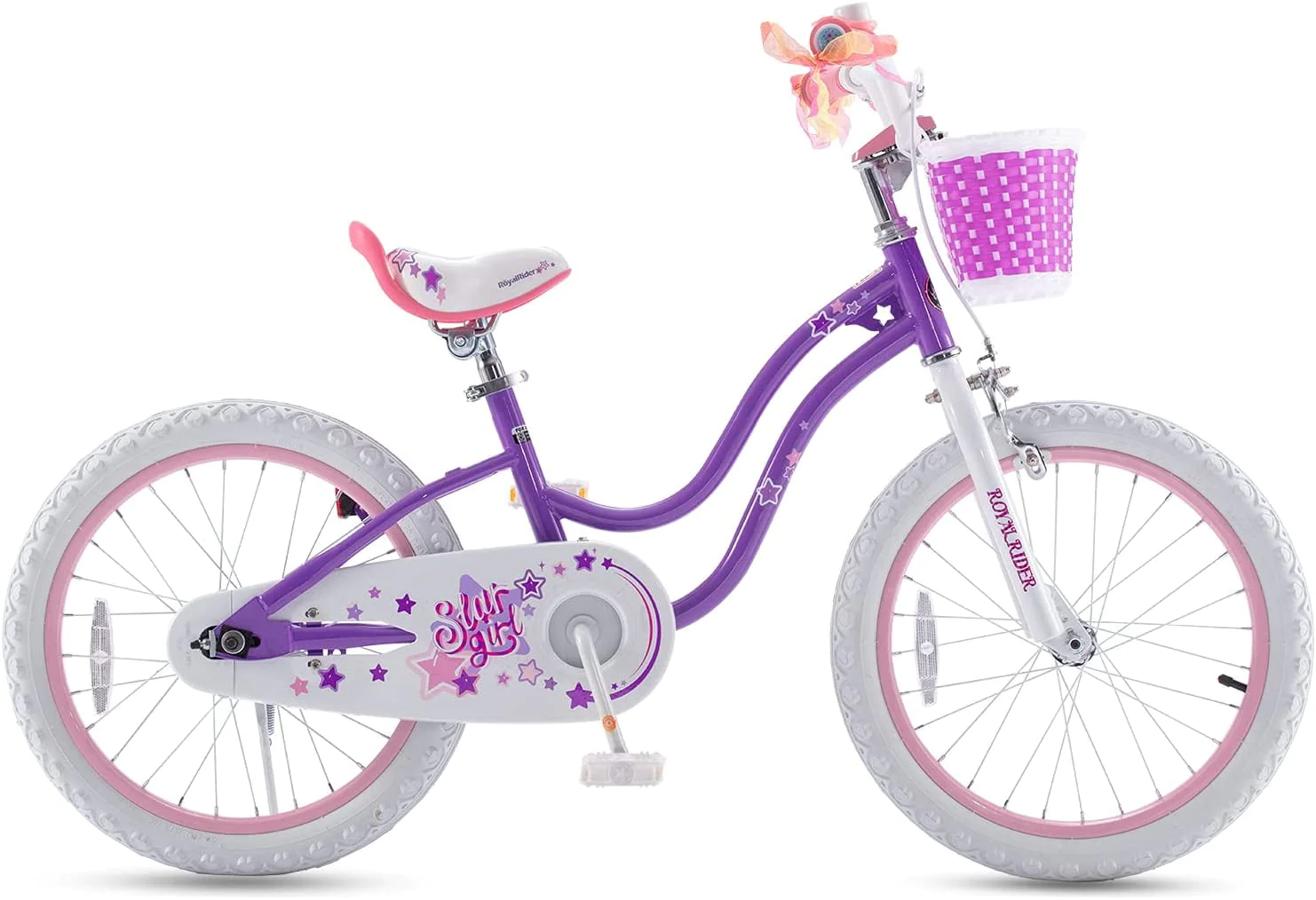 Royalbaby Girl's Kid's Bike Stargirl 18 In. Child Bicycle with Basket and Kickstand, Purple
