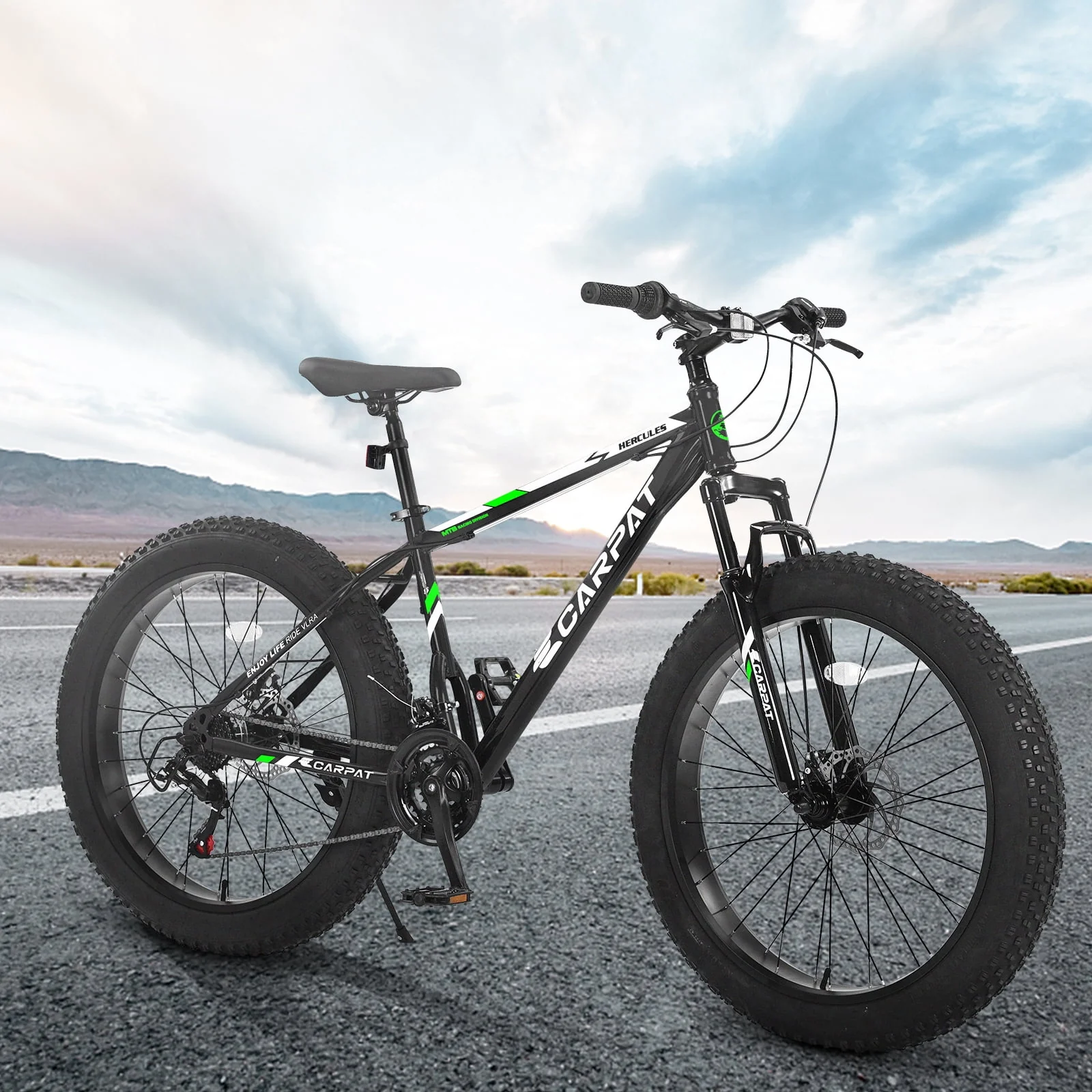 RedBrick Elecony 26 Inch Fat Tire Bike Adult/Youth Full Shimano 21 Speed Mountain Bike, Dual Disc Brake, High-Carbon Steel Frame, Front Suspension, Mountain Trail Bike, Urban Commuter City Bicycle
