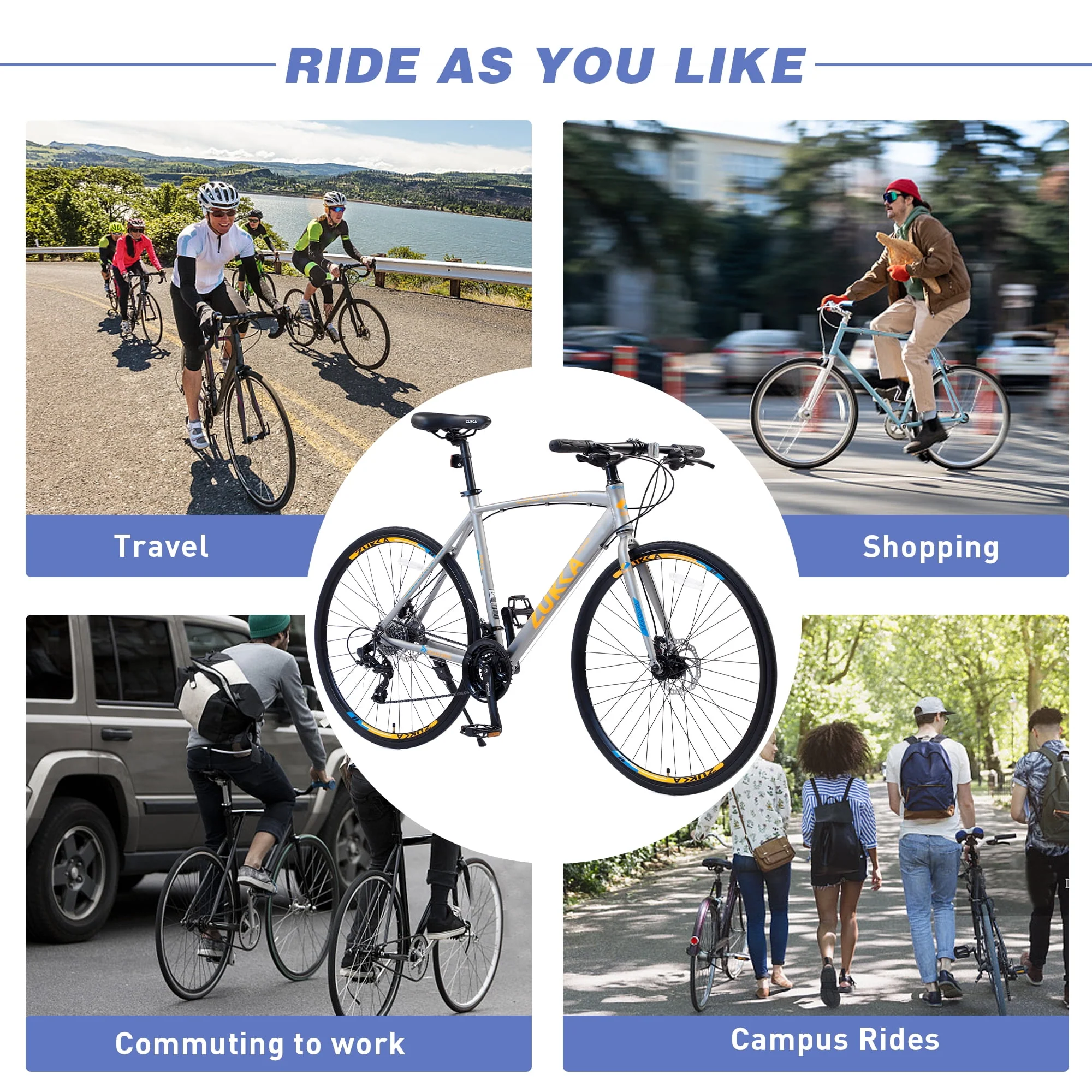 700C Men's Hybrid Bike Aluminum Shimano 24 Speed Road Bike with Disc Brake, Silver