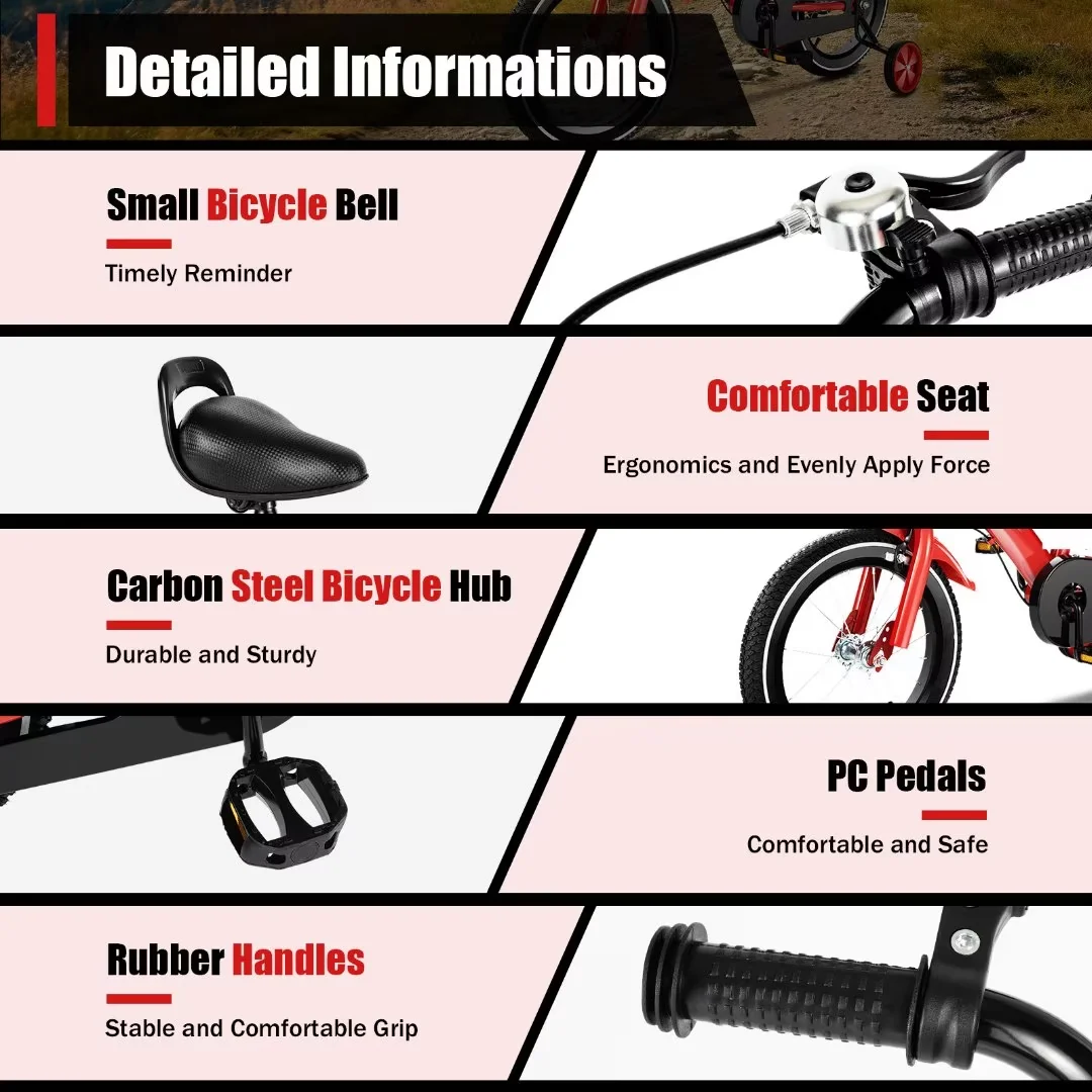 TFCFL 14 inch Kids Bike Bicycle Children Cycle Bikes Gift With With Safety Training Wheels