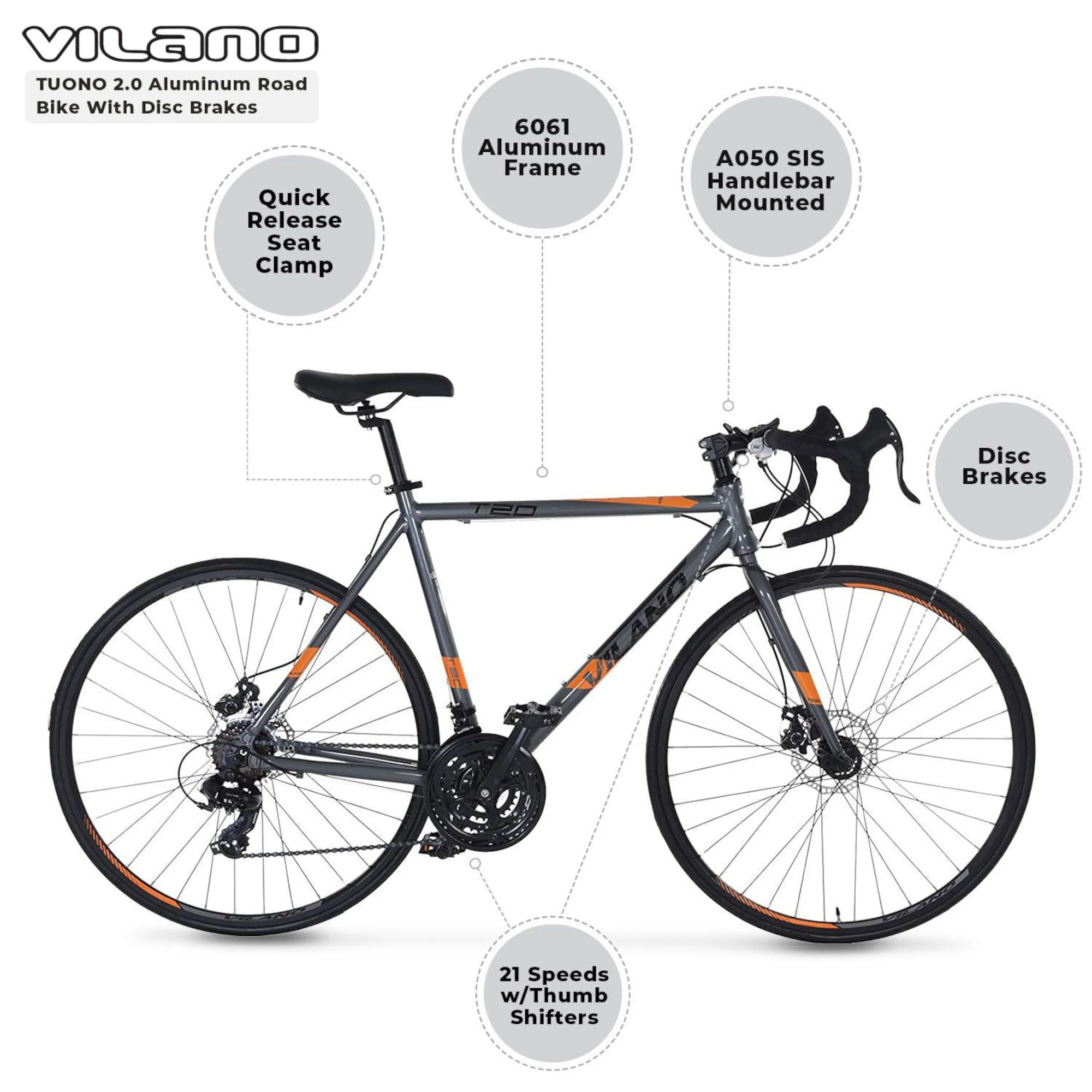 TUONO T20 Aluminum Road Bike 21 Speed Disc Brakes, 700c