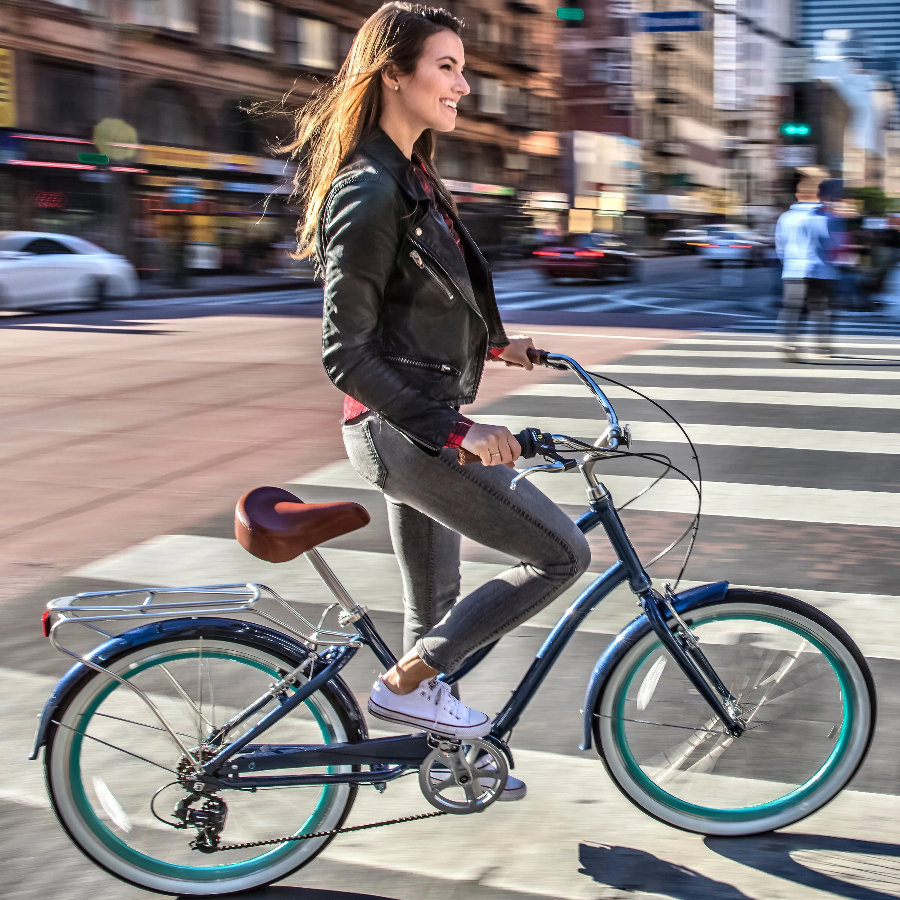 sixthreezero Every journey Women's 7-Speed Step-Through Hybrid Cruiser Bicycle, 26 In. Wheels and 17.5 In. Frame, Navy