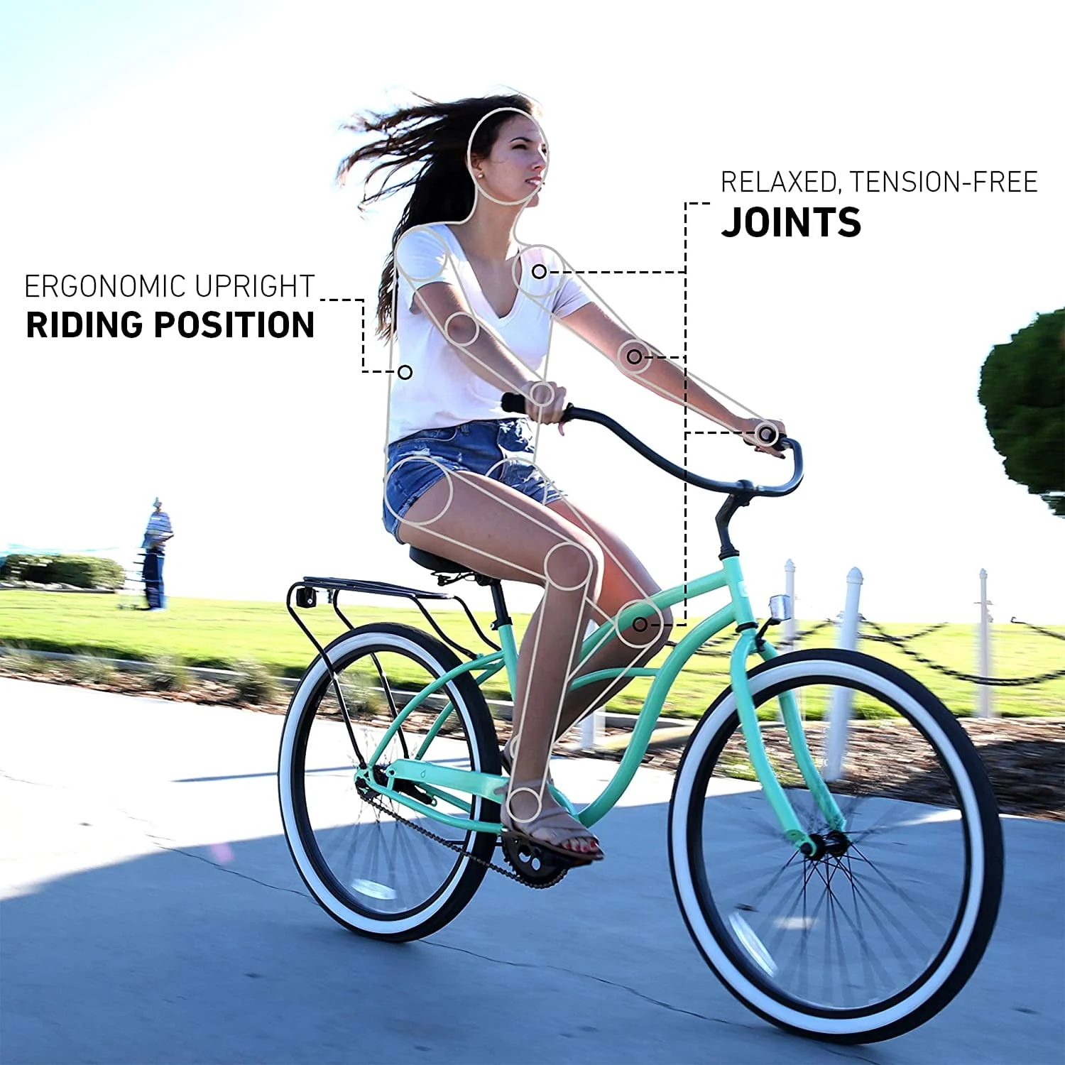 sixthreezero Around the Block Women's 7-Speed New Beach Cruiser Bicycle with Rear Rack, 26 In. Wheels, Cream Coffee with Brown Seat and Grips