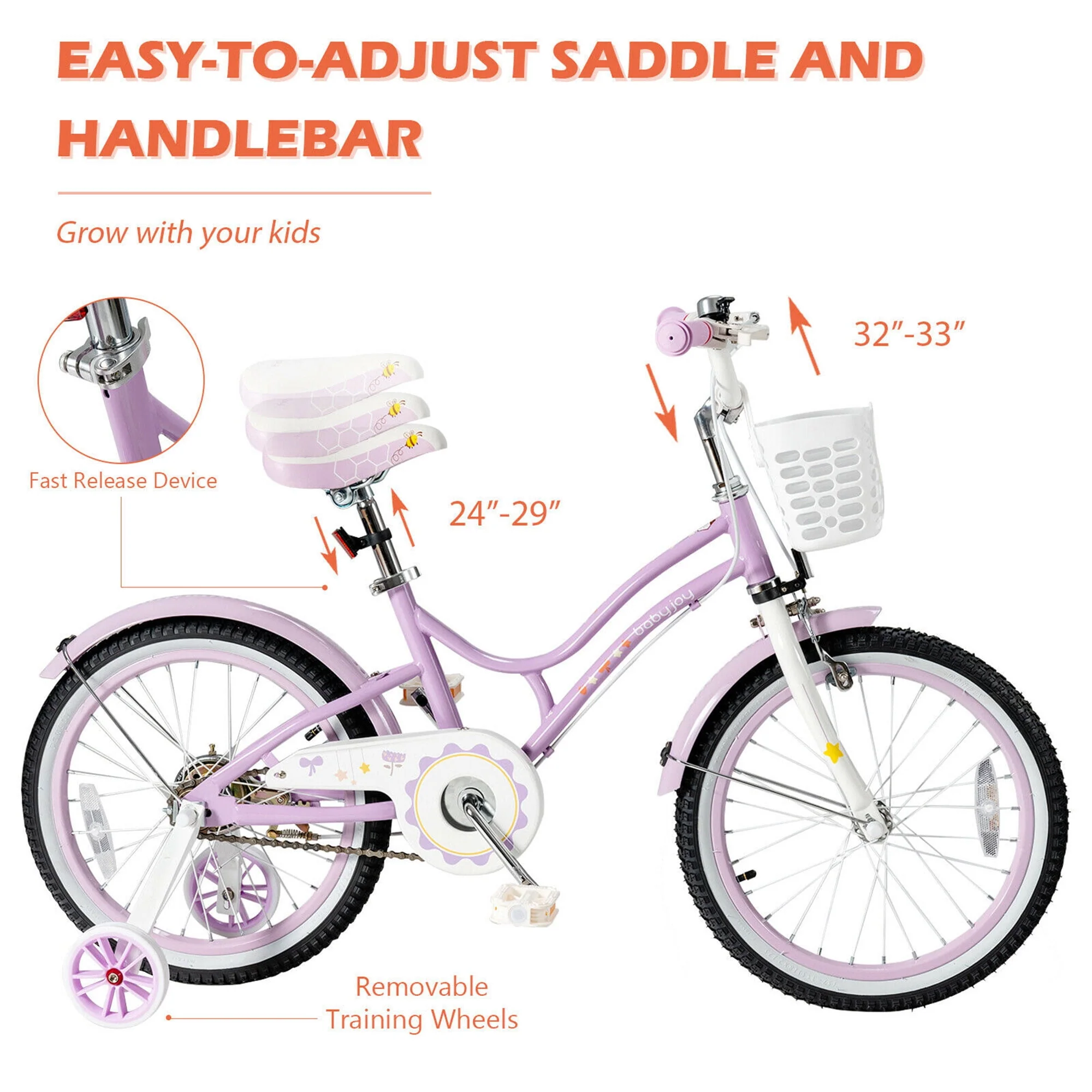 Gymax 18'' Kids Bike Toddlers Freestyle Adjustable Bicycle w/ Training Wheels
