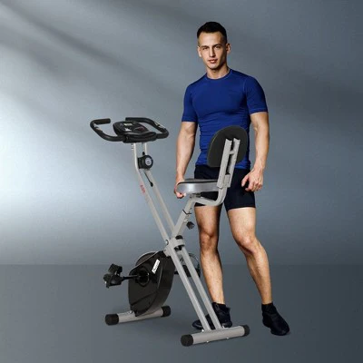Soozier Foldable Upright Training Exercise Bike Indoor Stationary X Bike with 8 Levels of Magnetic Resistance for Aerobic Exercise