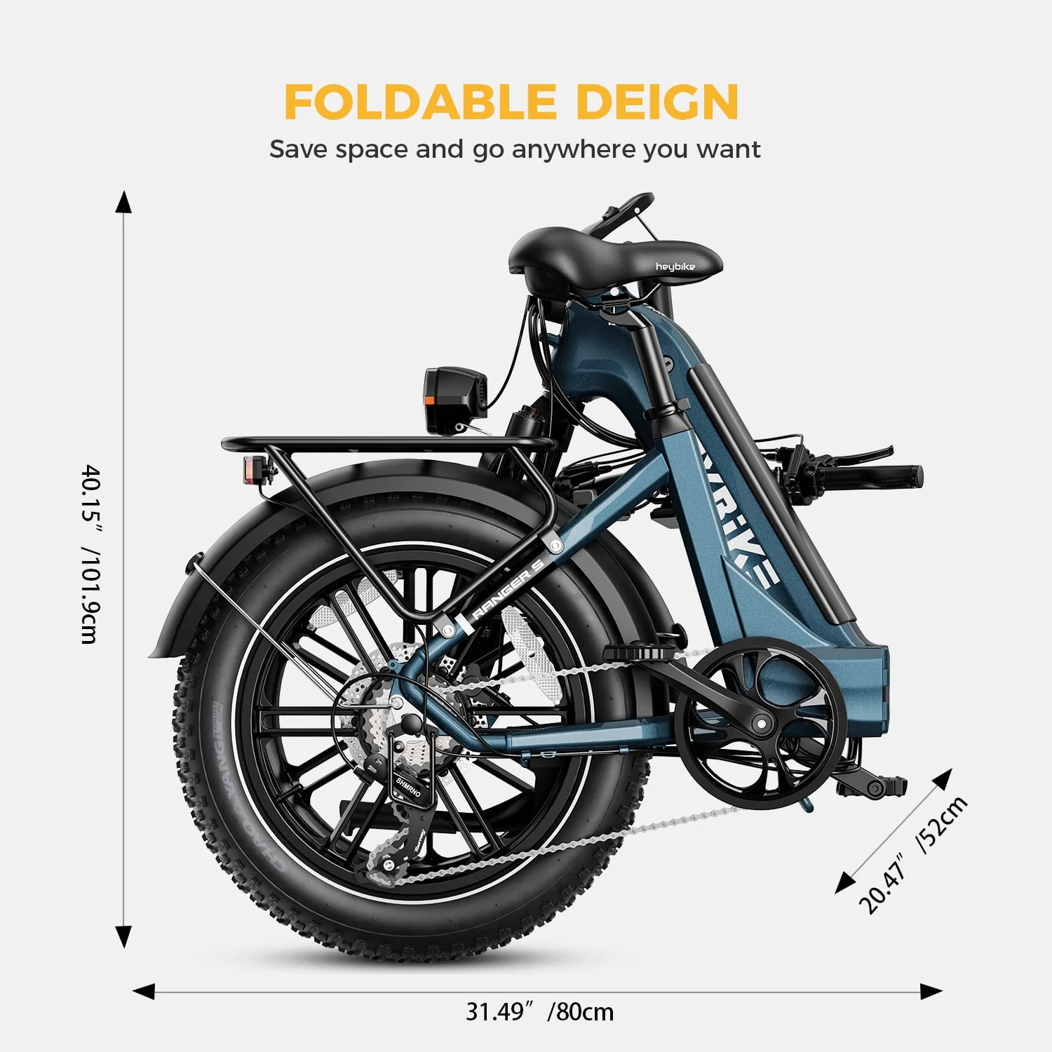 Heybike Ranger S Electric Bike for Adults, Foldable Ebike with 48V 14.4AH Removable Battery, 20